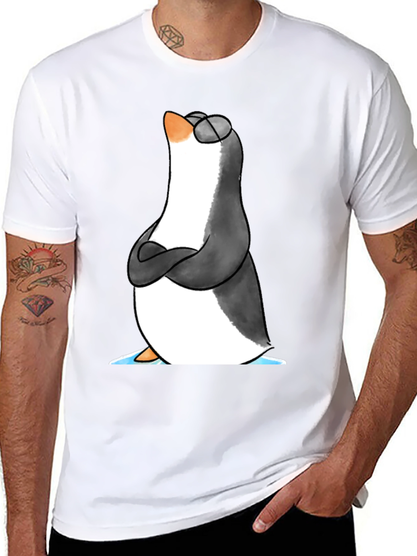 Black Cool Penguin Graphic Tee - Black Cotton T-Shirt view 8