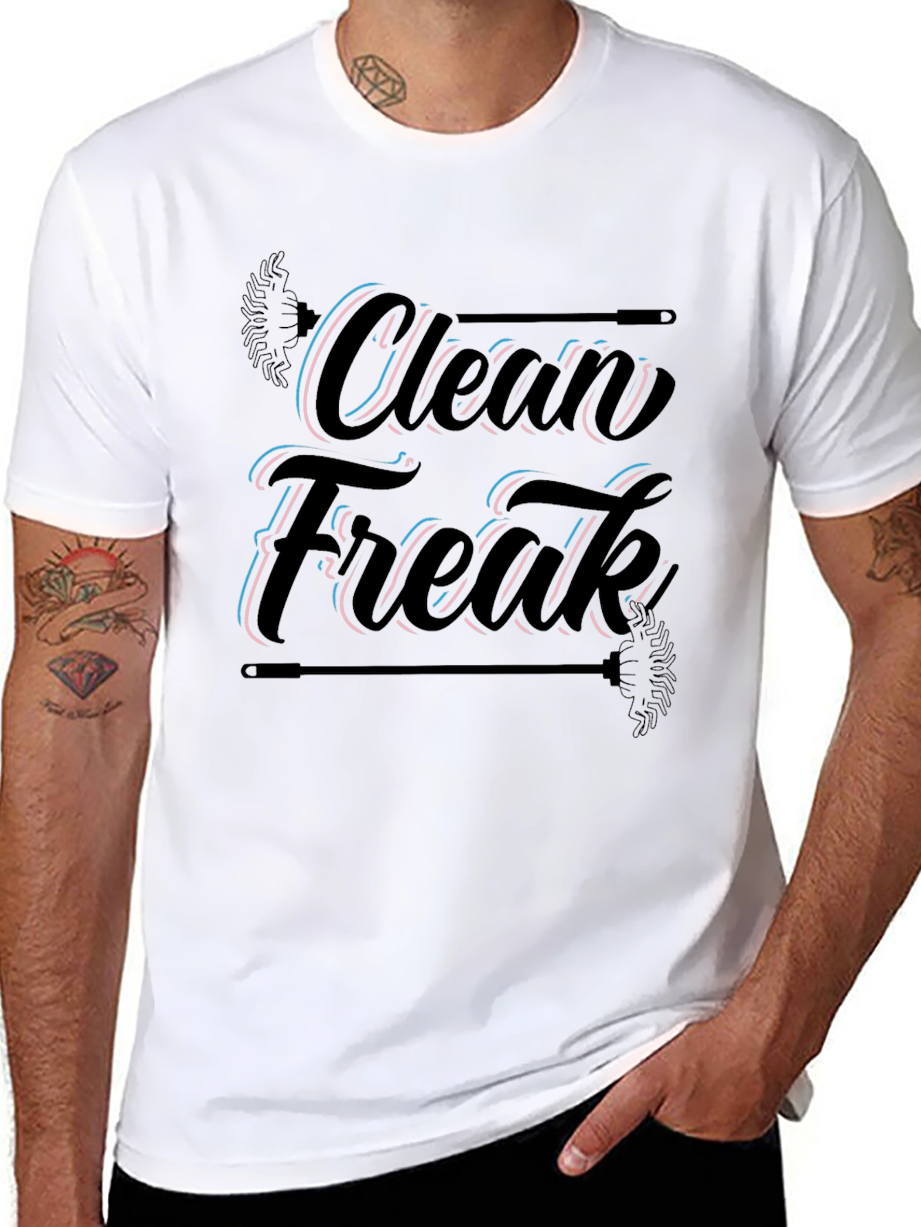 Black Clean Freak Graphic Tee - Black Cotton Blend view 8