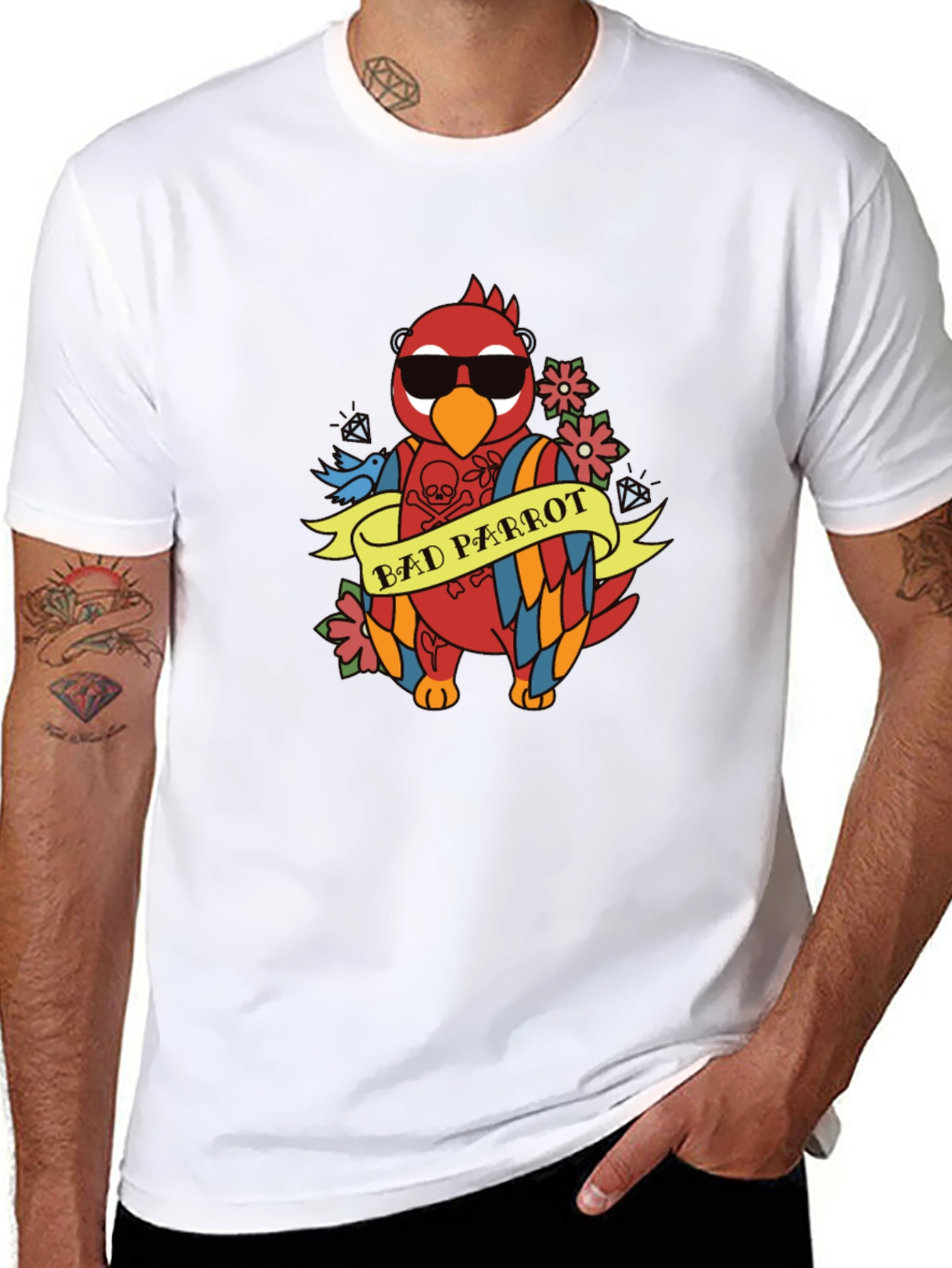 Black Bad Parrot Graphic Tee - Funny Animal T-Shirt view 8