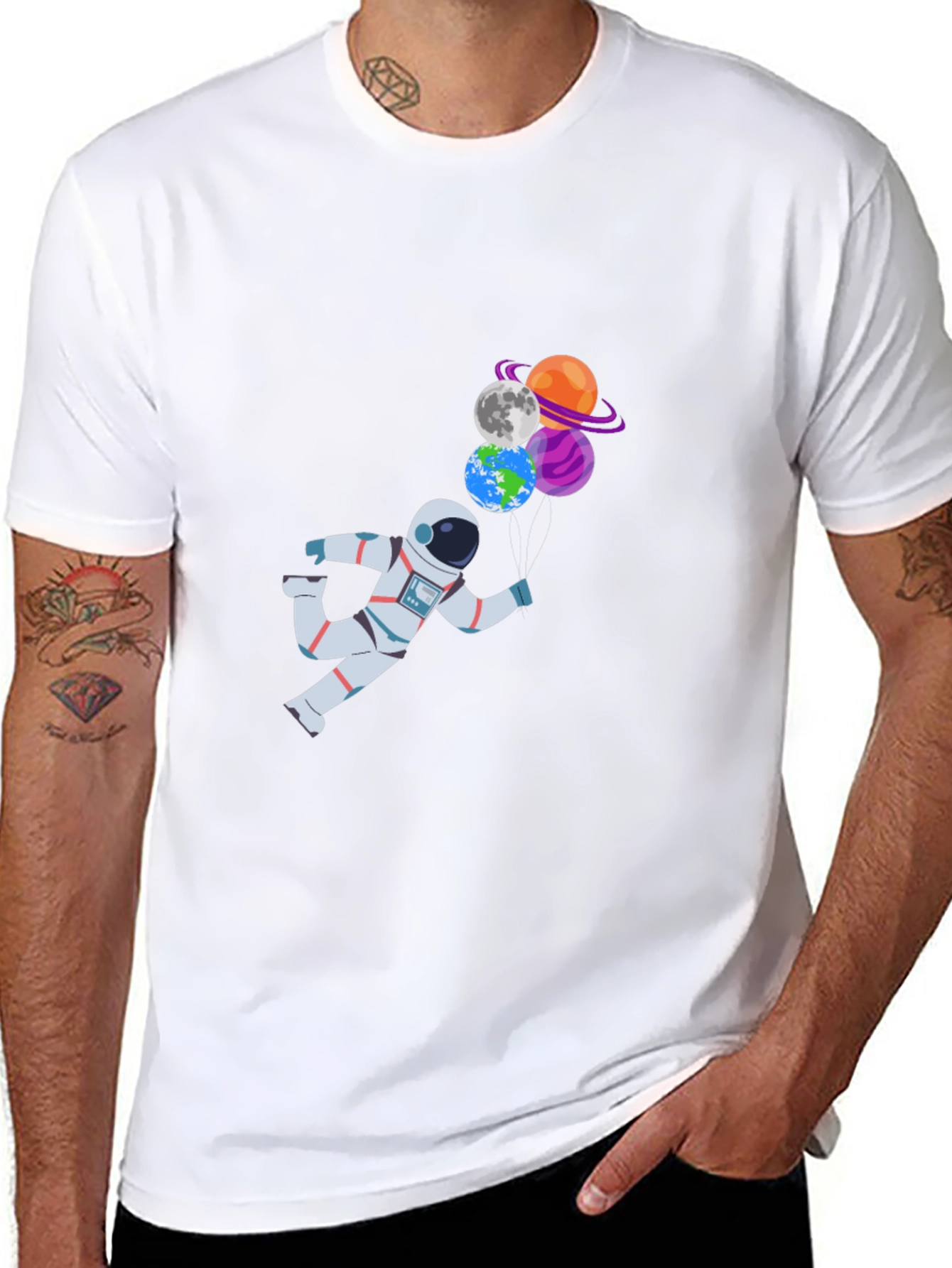 Black Astronaut & Planet Balloons Graphic T-Shirt view 8