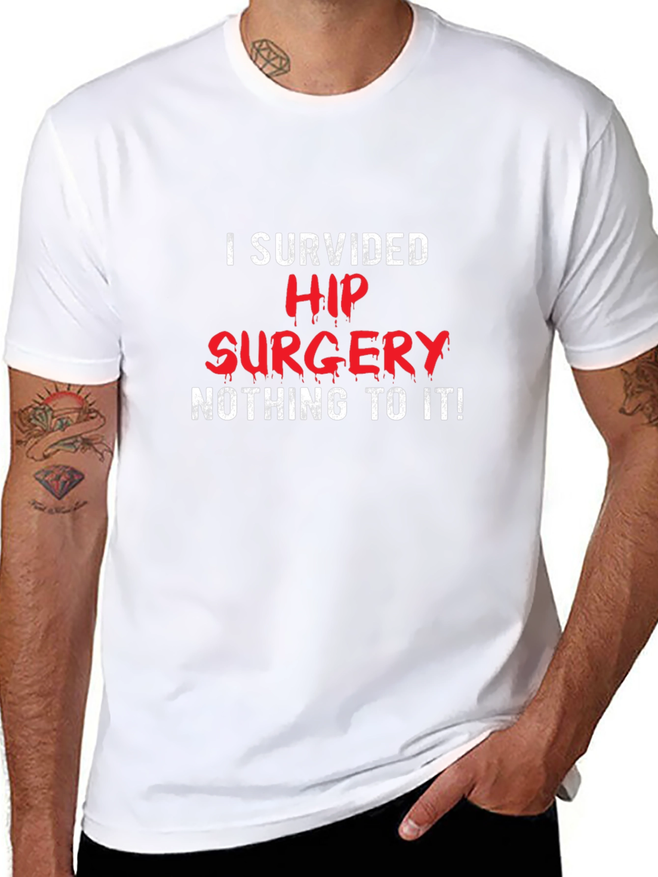 Black I Survived Hip Surgery Graphic T-Shirt view 8