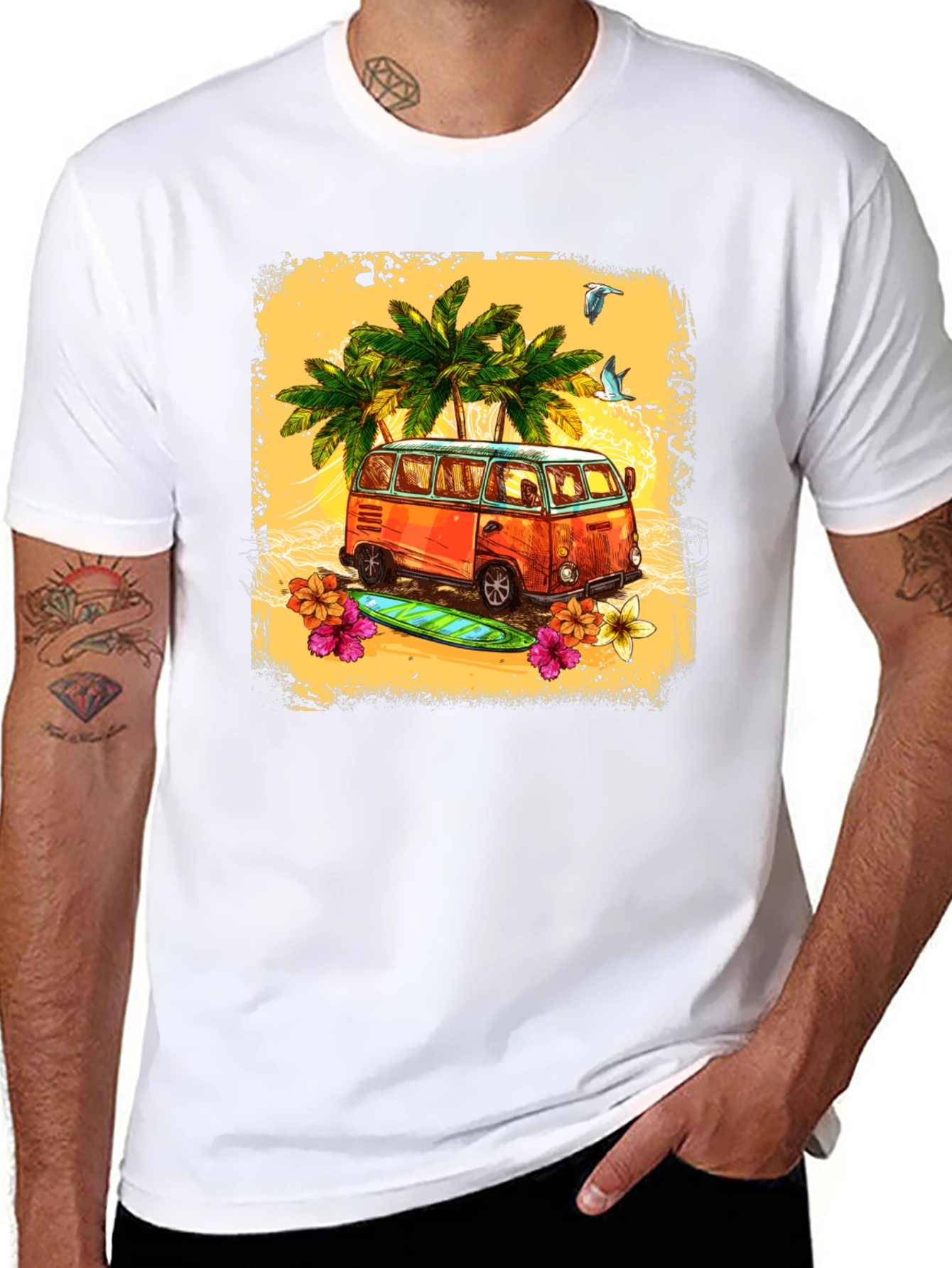 Black Retro Beach Van Graphic Tee view 8
