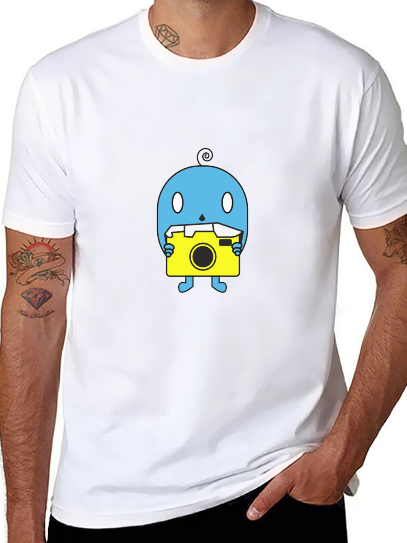 Black Funky Blue Creature with Camera Black T-Shirt view 8