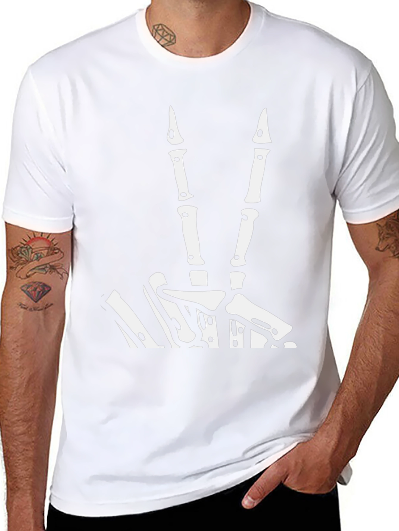Skeleton Hand Peace Sign Graphic Tee - Black - 8
