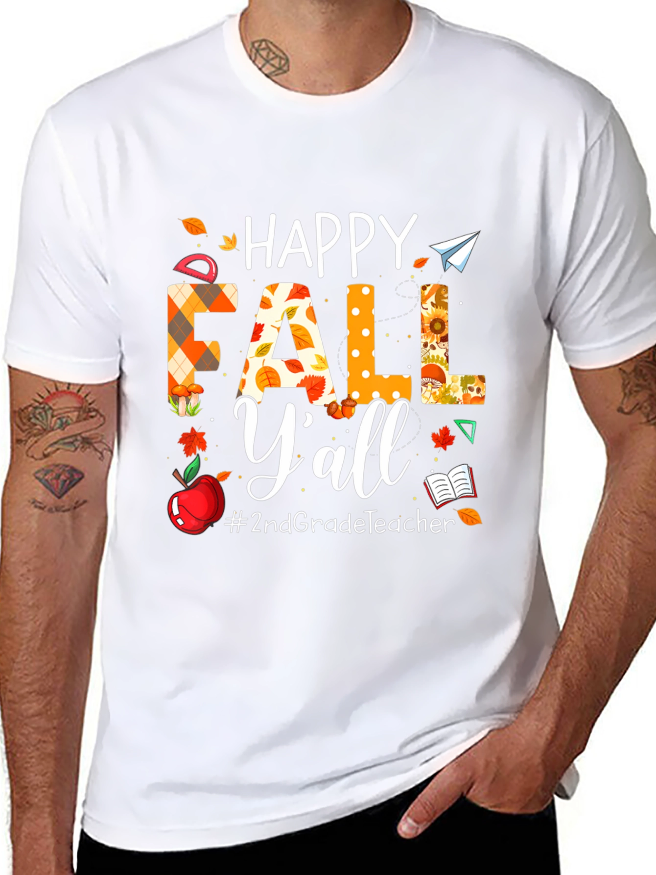 Black Happy Fall Y'all Teacher T-Shirt view 8