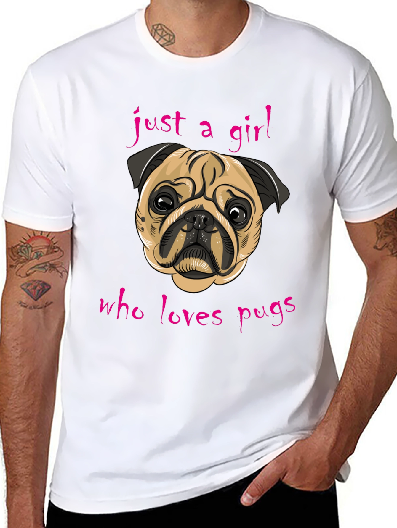 Black Just A Girl Who Loves Pugs - Graphic Tee view 8