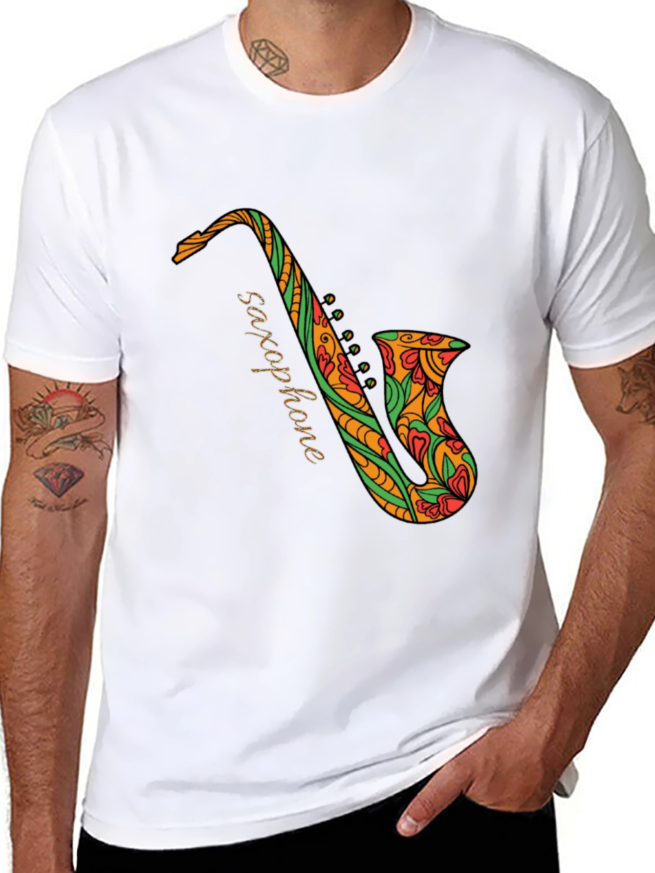 Black Black Saxophone Floral Graphic Tee view 8