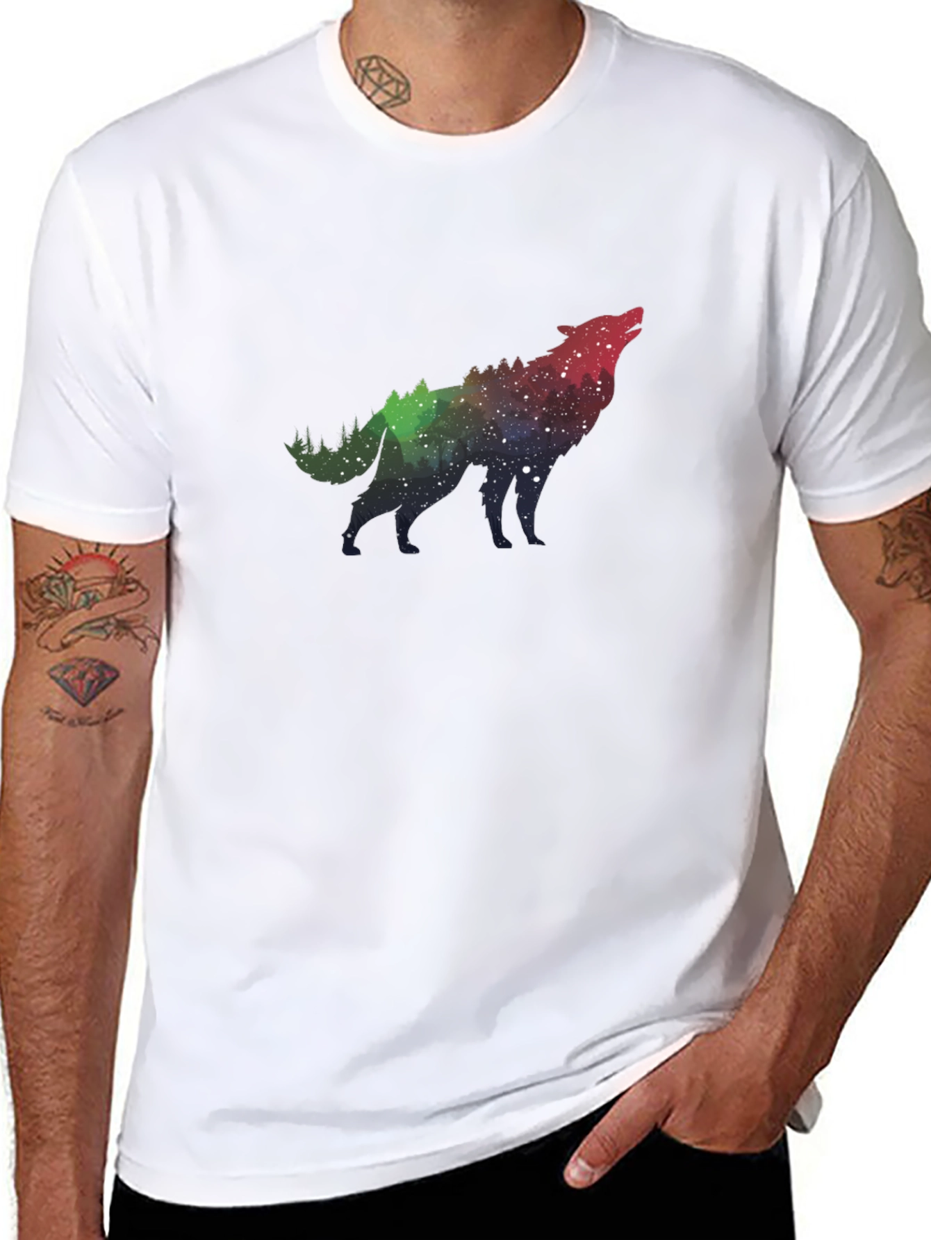Wolf Galaxy Print Black T-Shirt - 8