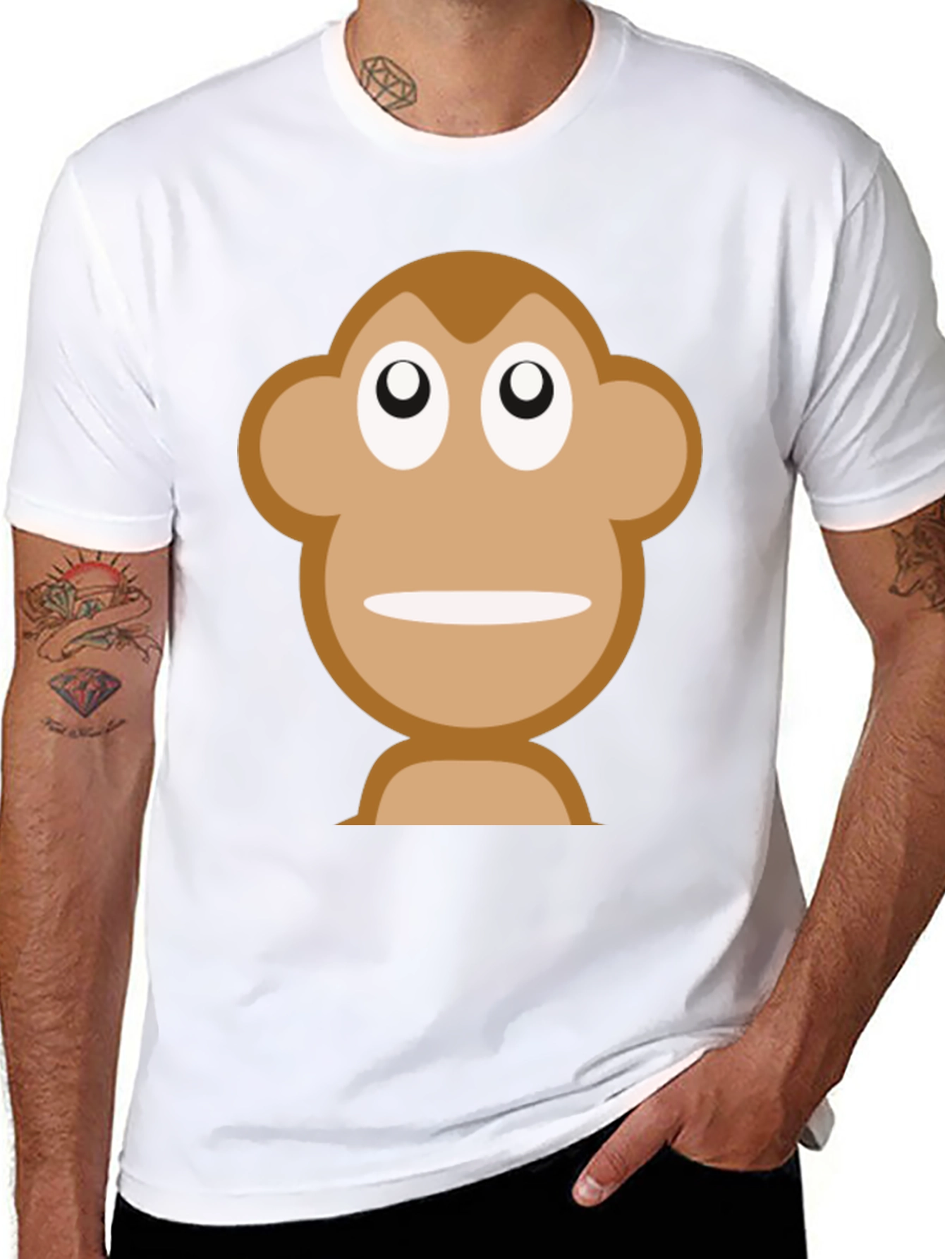 Black Funny Monkey Face Graphic Black T-Shirt view 8
