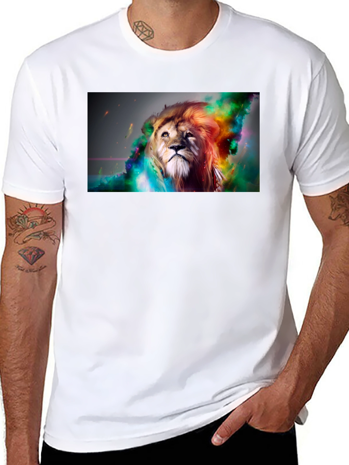 Black Lion Art Graphic Print Black T-Shirt view 8