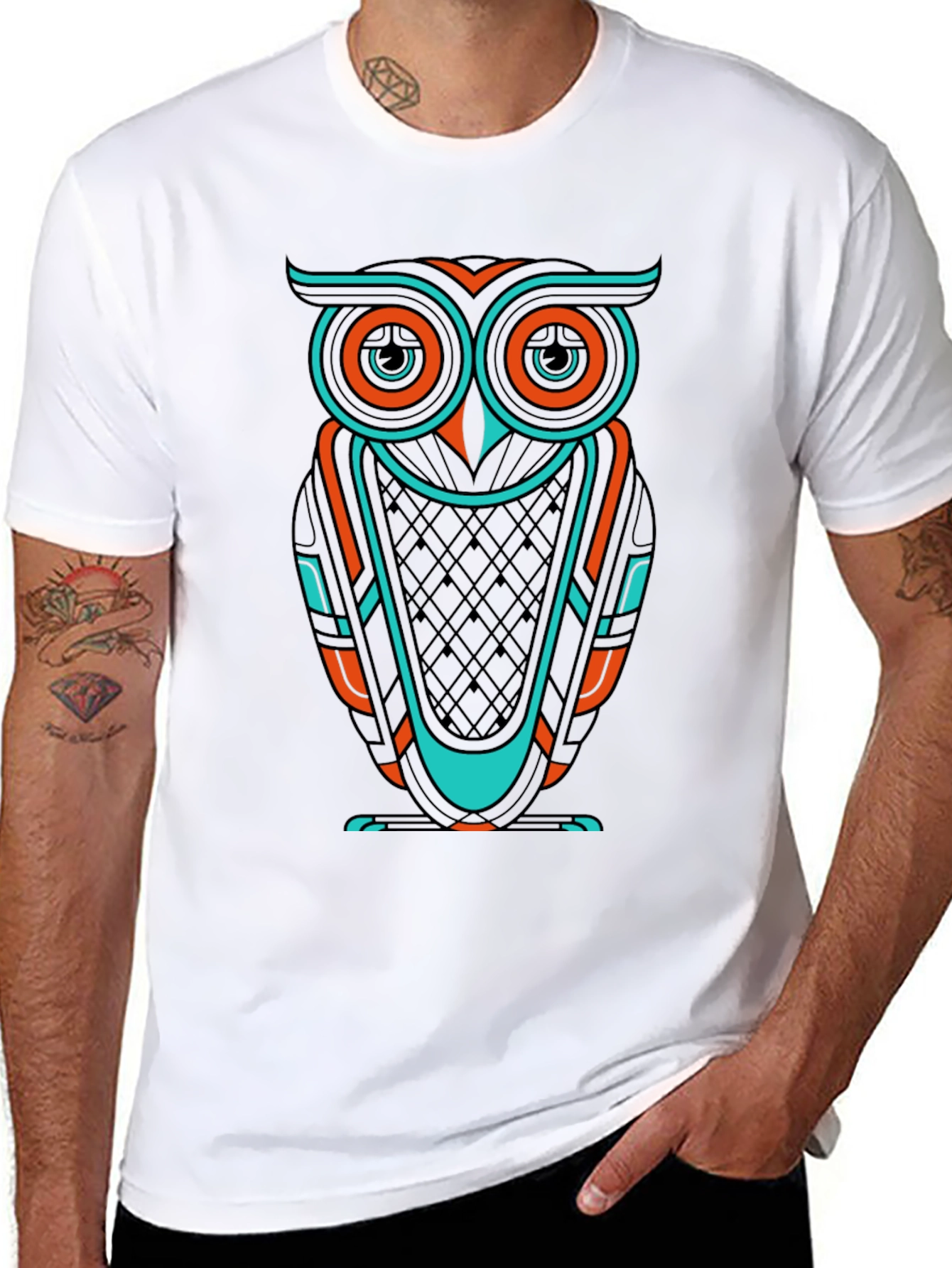 Black Cool Owl Graphic Print Men's Black T-Shirt view 8