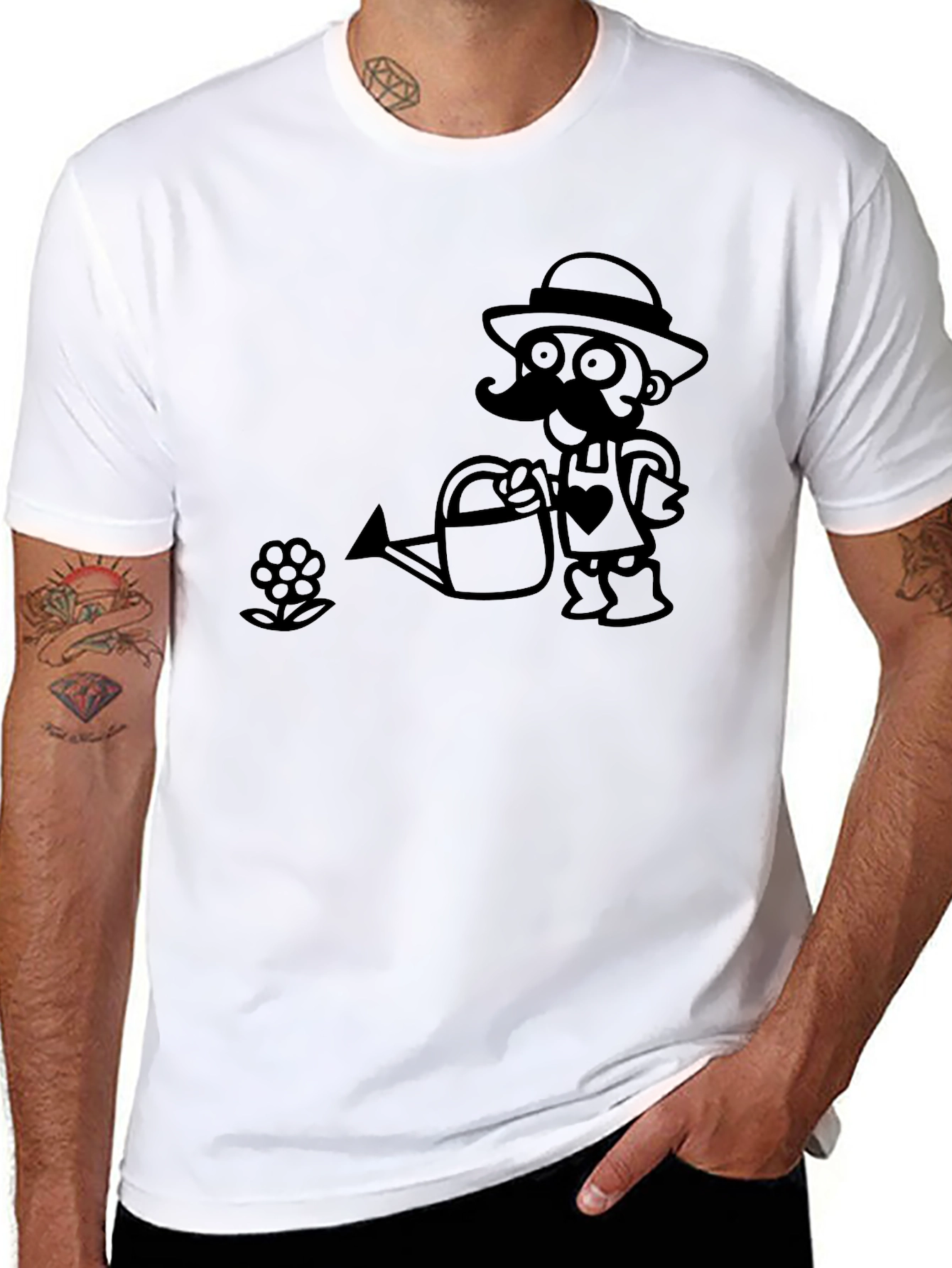 Black Gardener Cartoon Black T-Shirt view 8