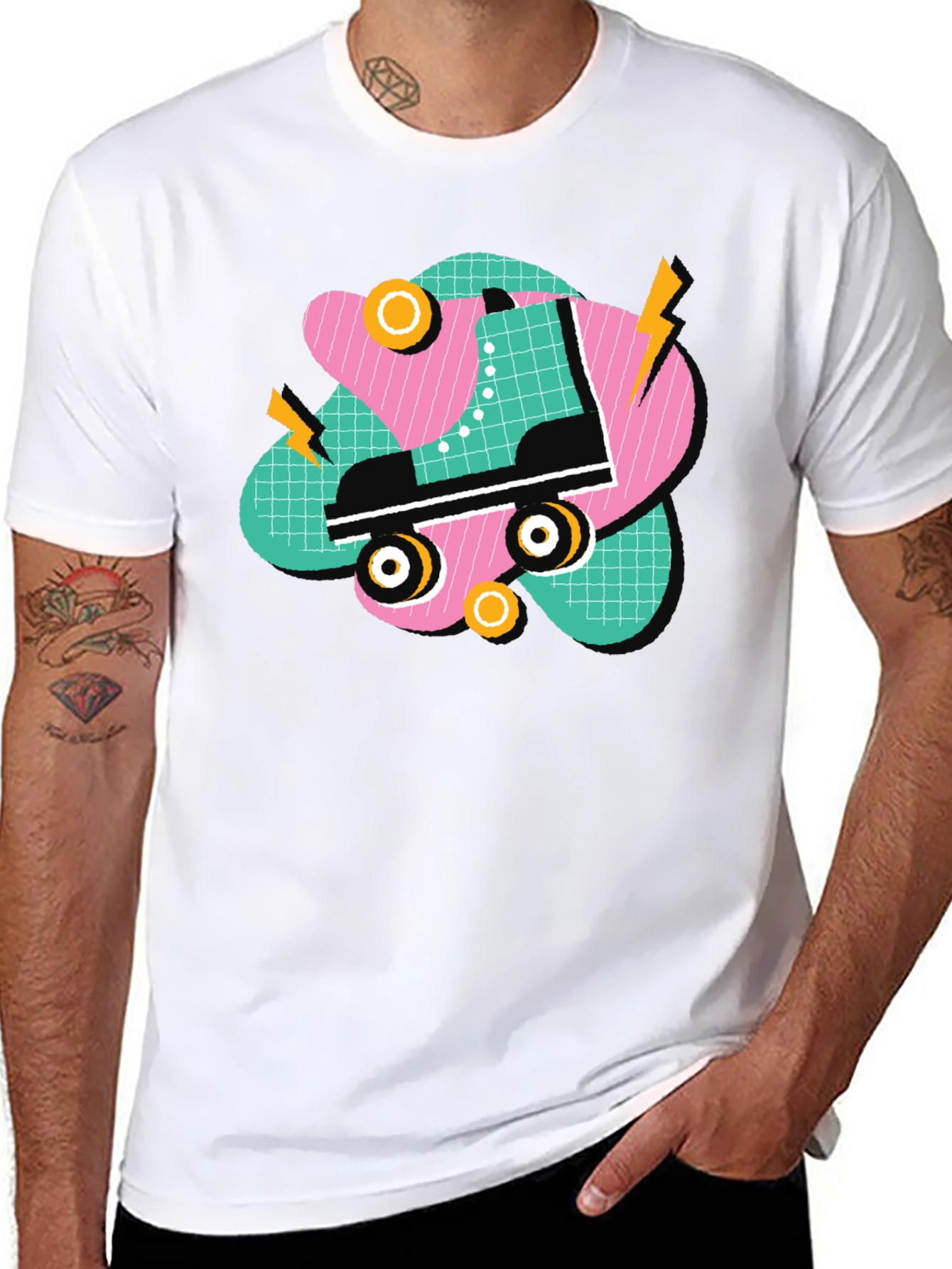 Black Retro Roller Skate Graphic Tee - 80s Style T-Shirt view 8