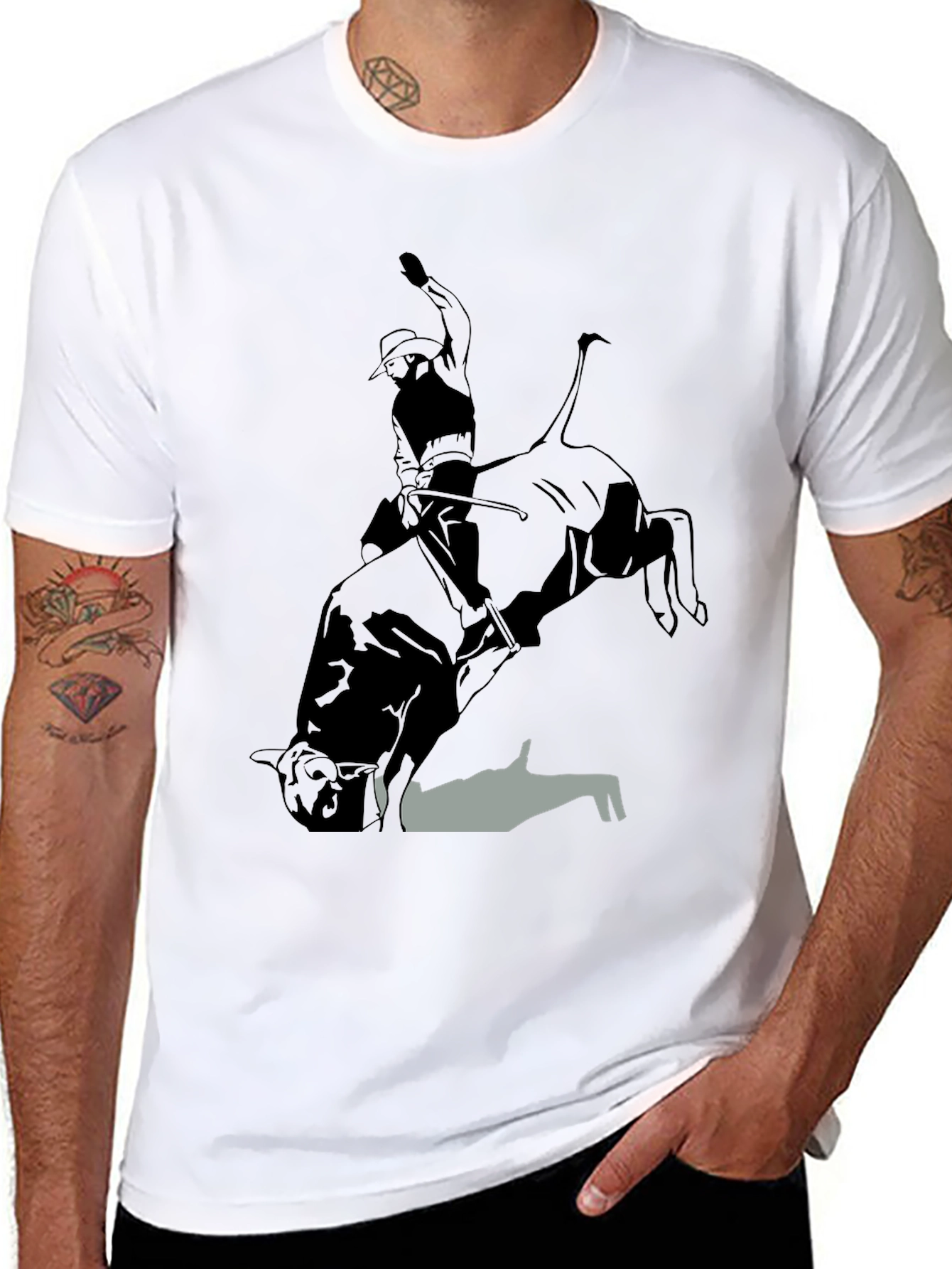 Black Bull Riding Graphic Tee - Cowboy Rodeo T-Shirt view 8