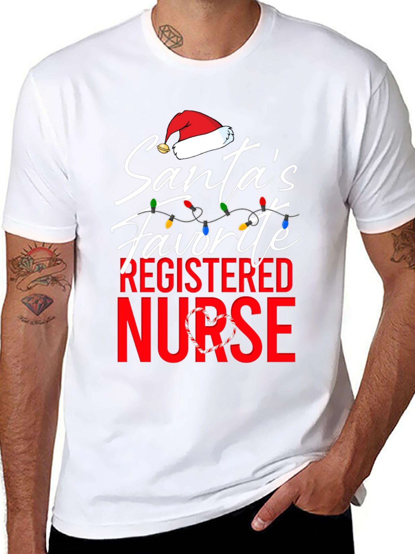 Black Santa's Favorite Nurse T-Shirt Christmas Holiday Registered Nurse view 8