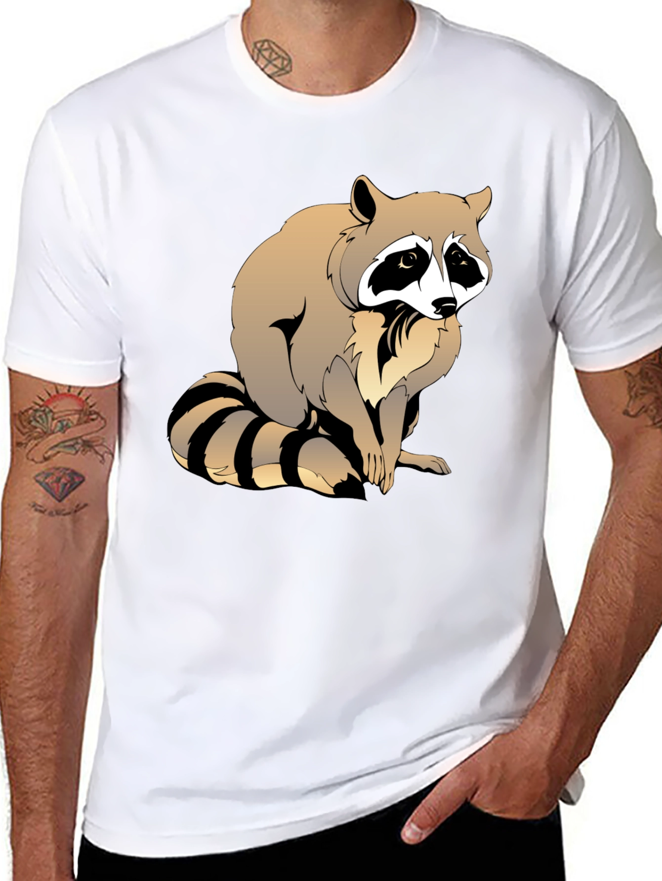 Black Raccoon Graphic T-Shirt - Men's Black Crew Neck Tee view 8