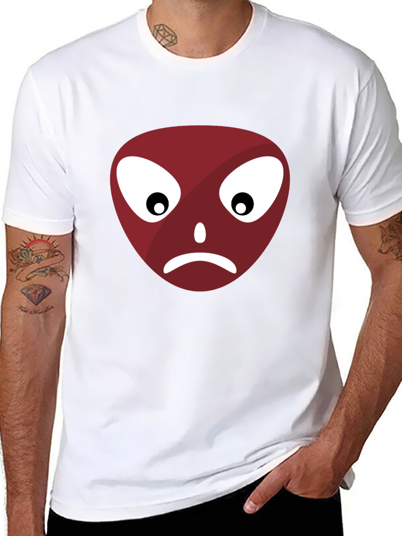Black Sad Face Graphic T-Shirt - Casual Wear view 8