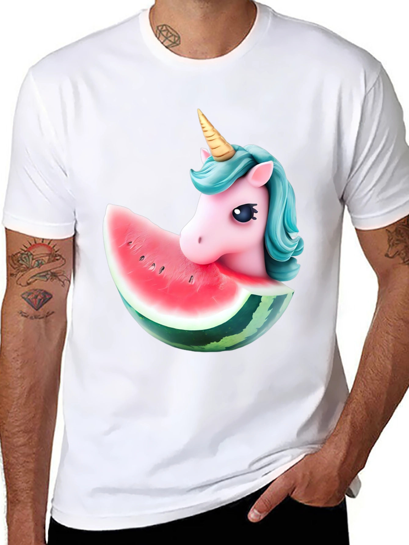 Black Unicorn Watermelon Graphic T-Shirt view 8