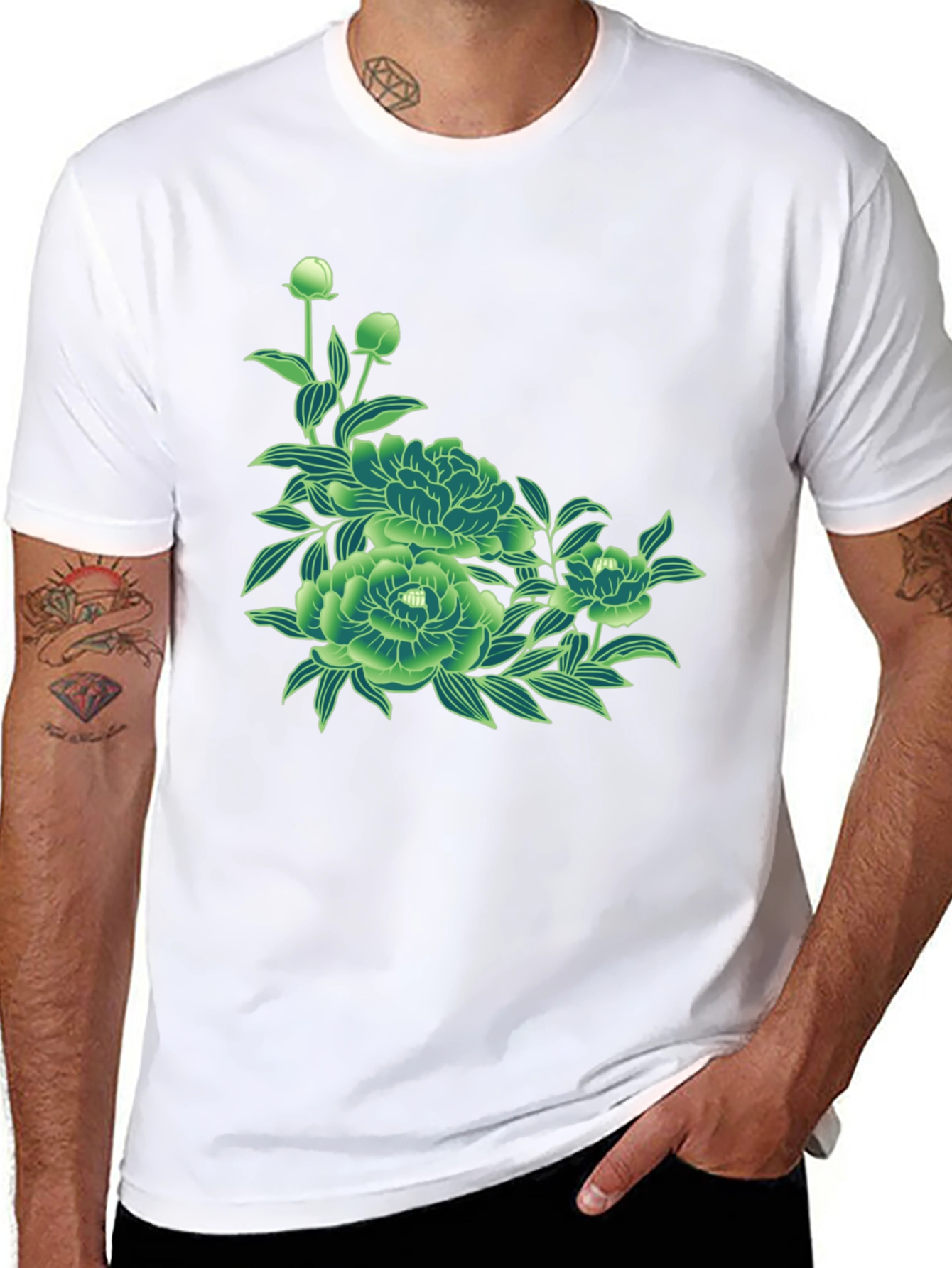 Black Floral Graphic Tee - Black Cotton T-Shirt view 8