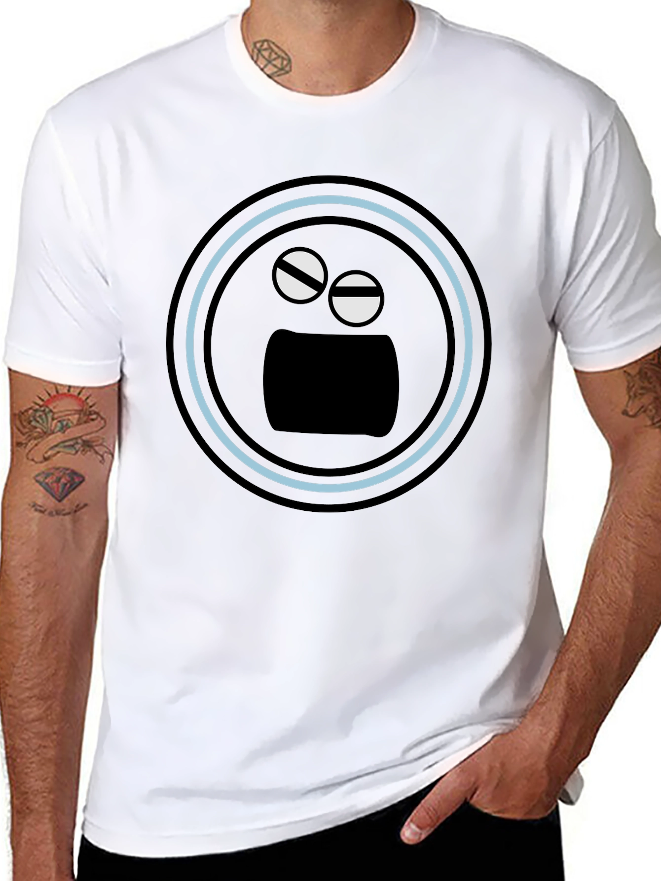 Black Black T-Shirt with Funny Round Face Graphic view 8