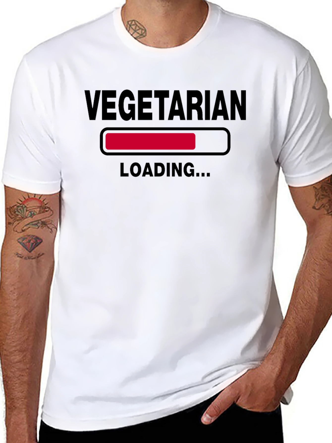 Black Vegetarian Loading T-Shirt - Funny Vegan Tee view 8