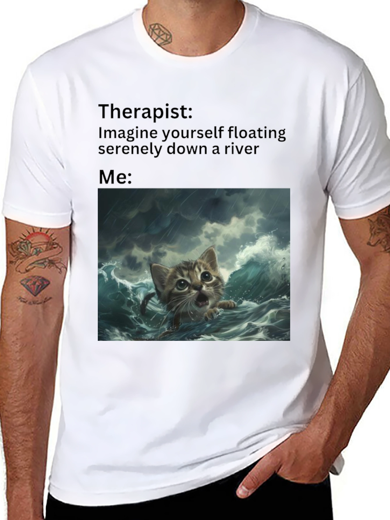 Black Therapist River Cat T-Shirt view 8