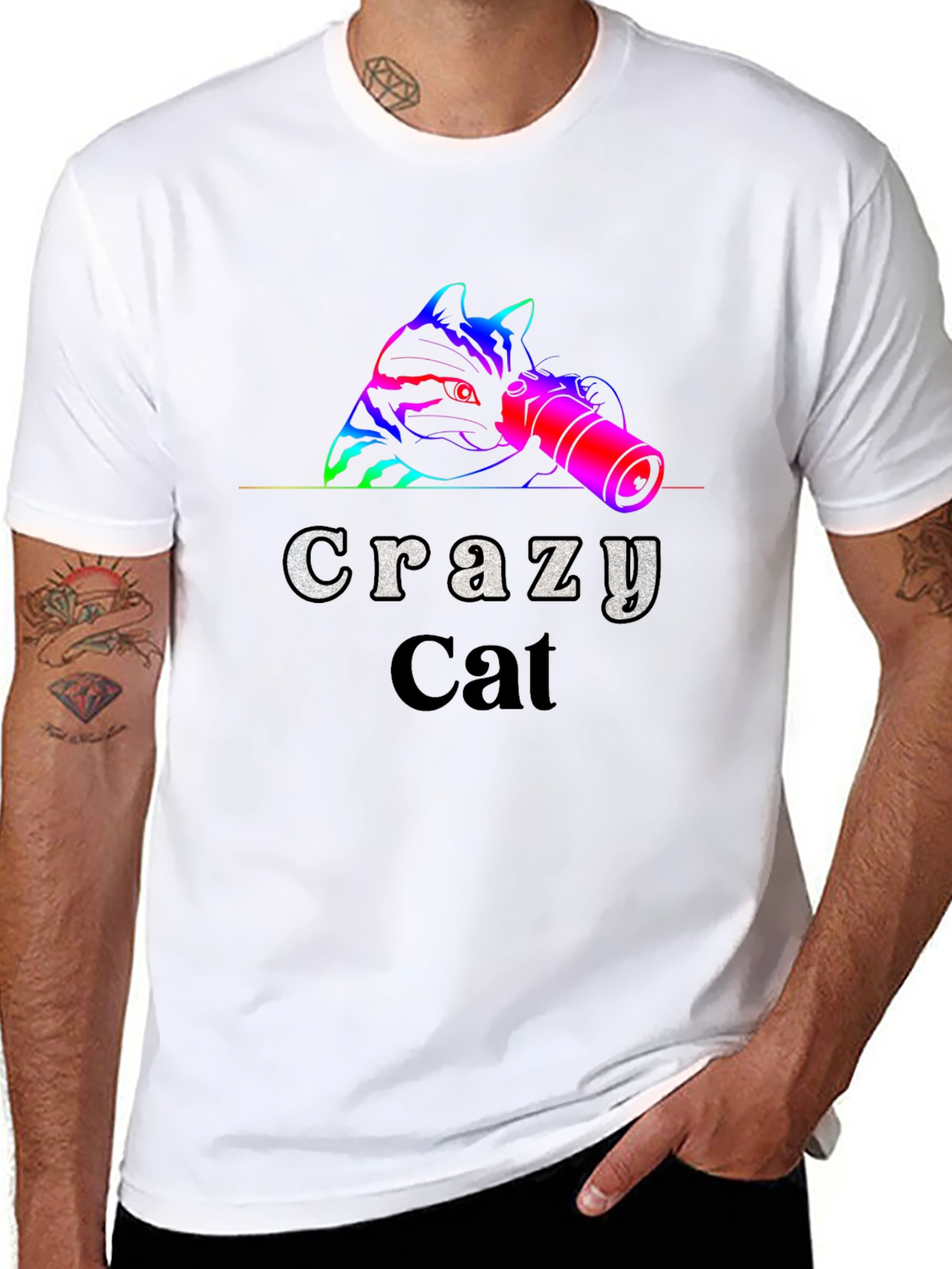 Black Crazy Cat T-Shirt - Novelty Graphic Tee view 8