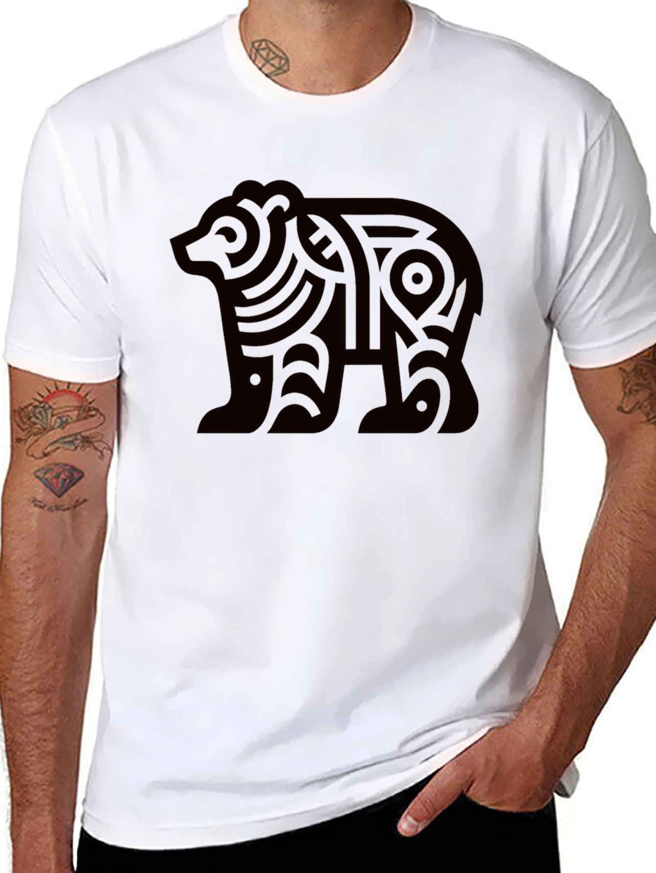 Black Tribal Bear Graphic Tee - Modern Black T-Shirt view 8
