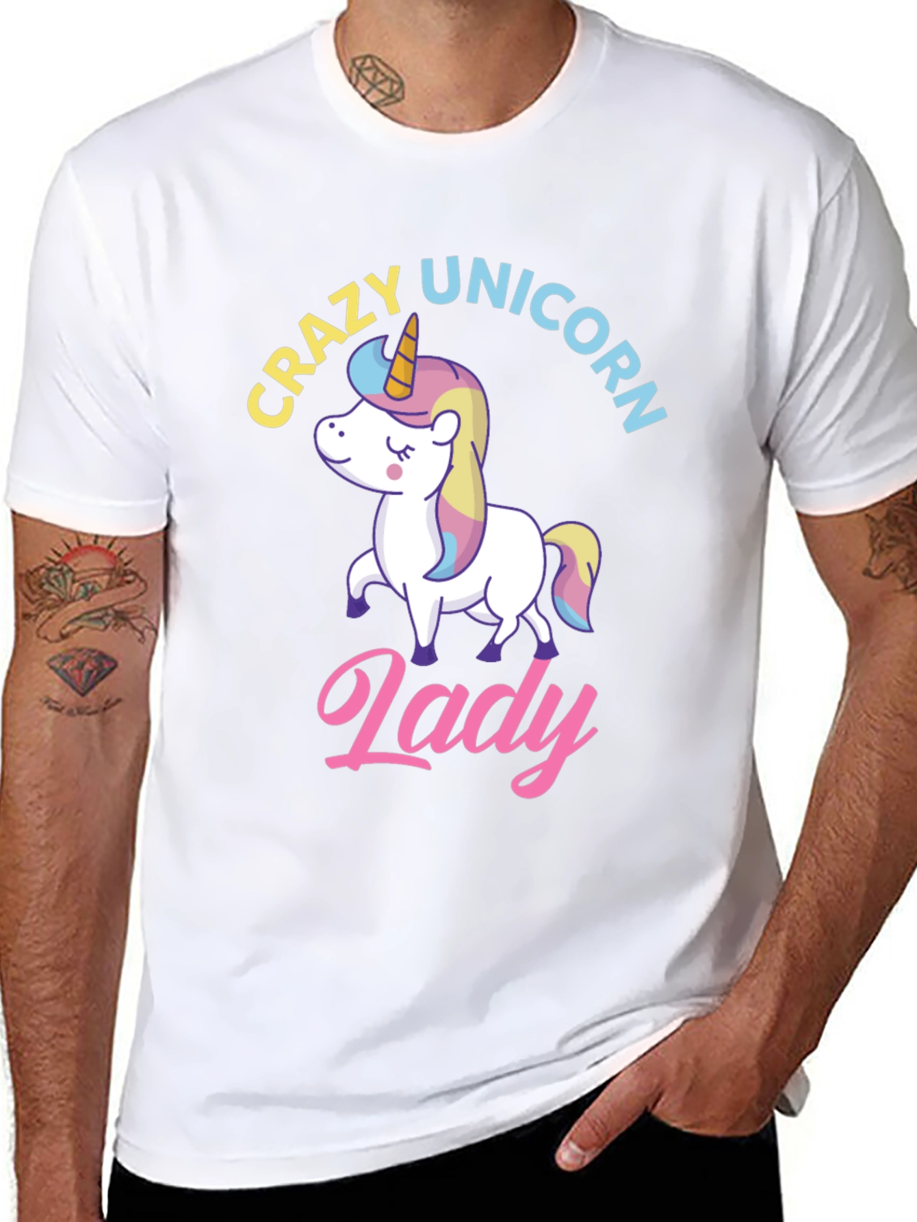 Black Crazy Unicorn Lady T-Shirt - Fun Graphic Tee view 8