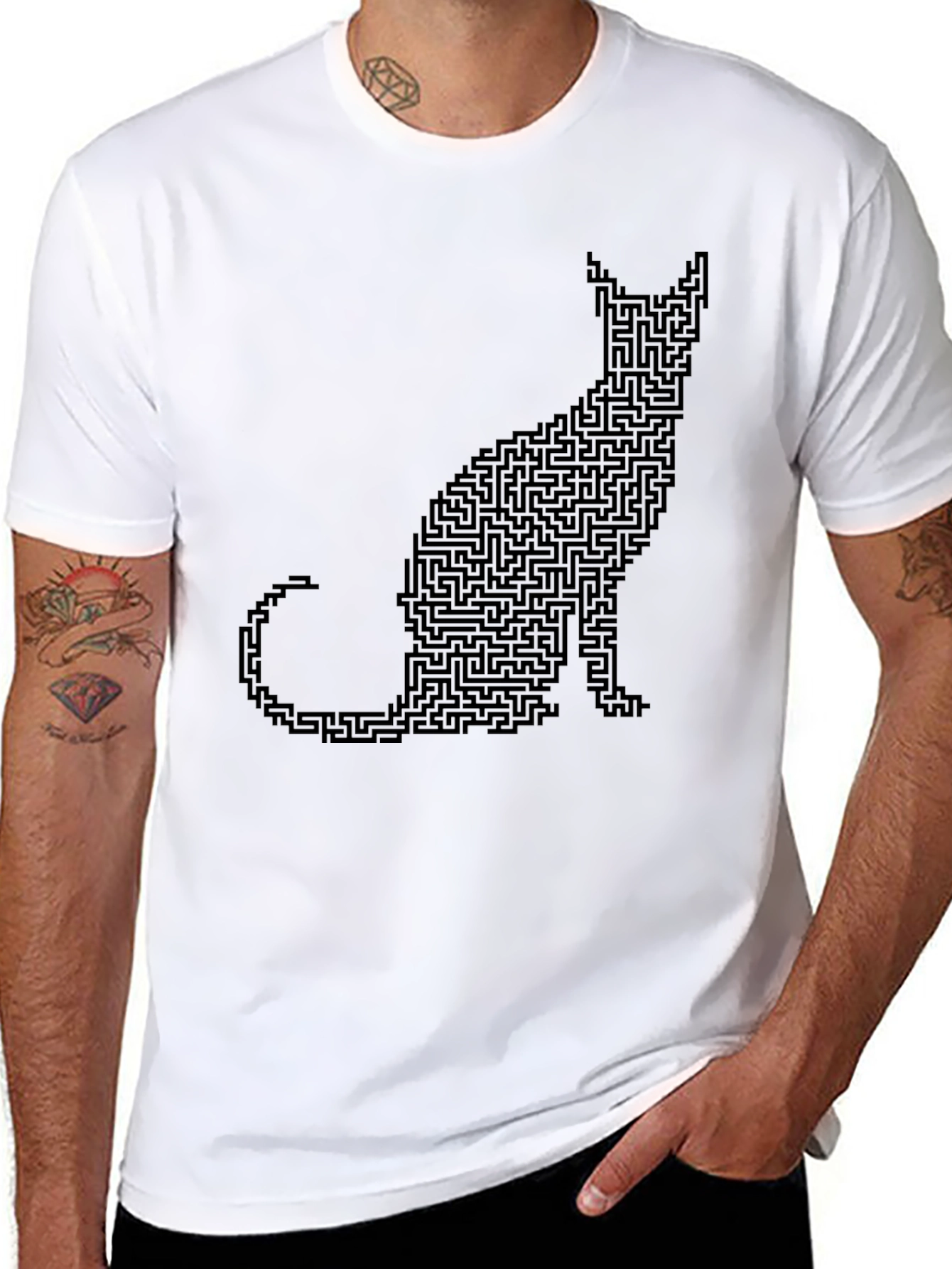 Black Cat Maze Graphic Tee - Black Cotton T-Shirt view 8