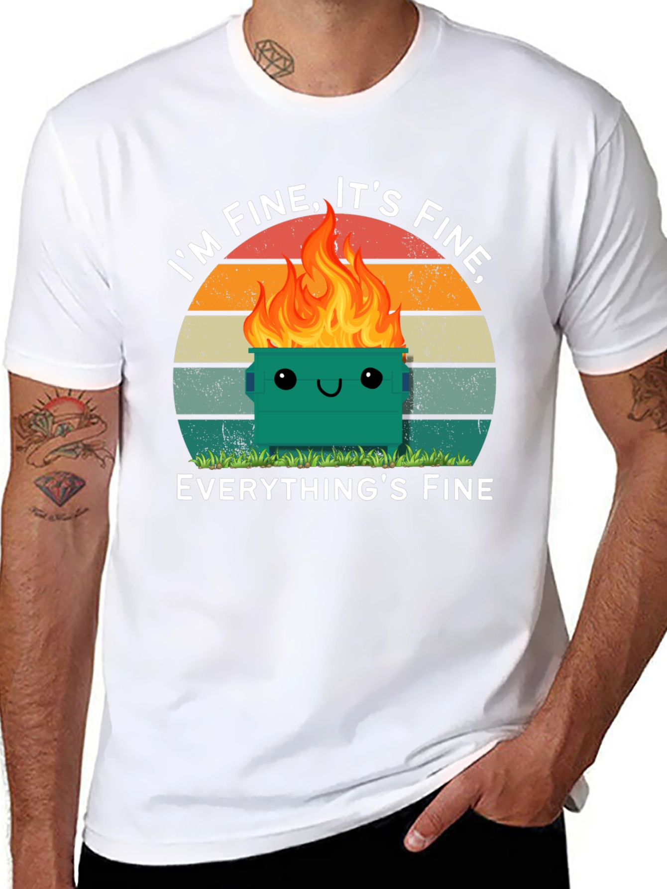 Black I'm Fine Dumpster Fire T-Shirt - Everything's Fine Meme Tee view 8