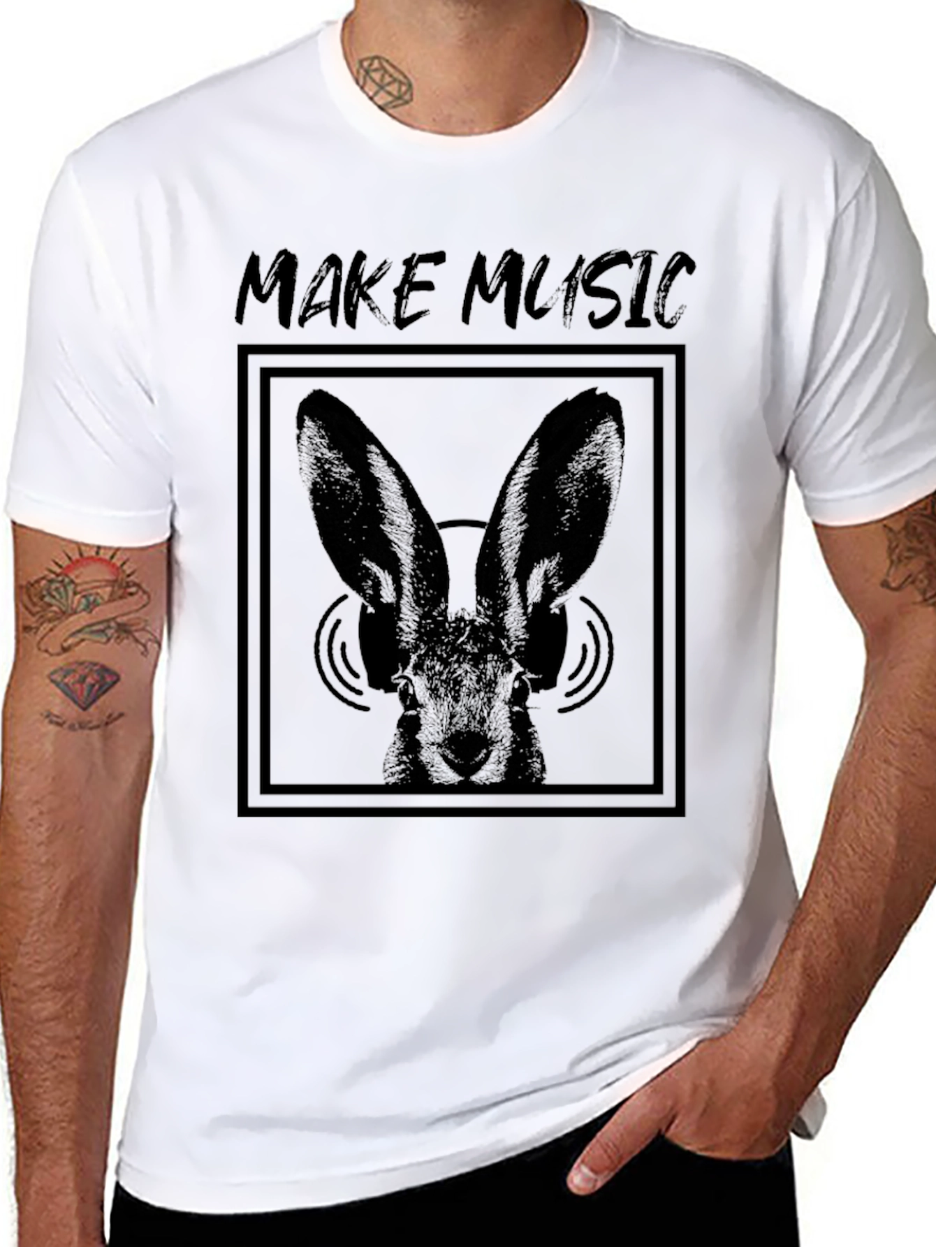Black Make Music Bunny Graphic Tee - Black view 8