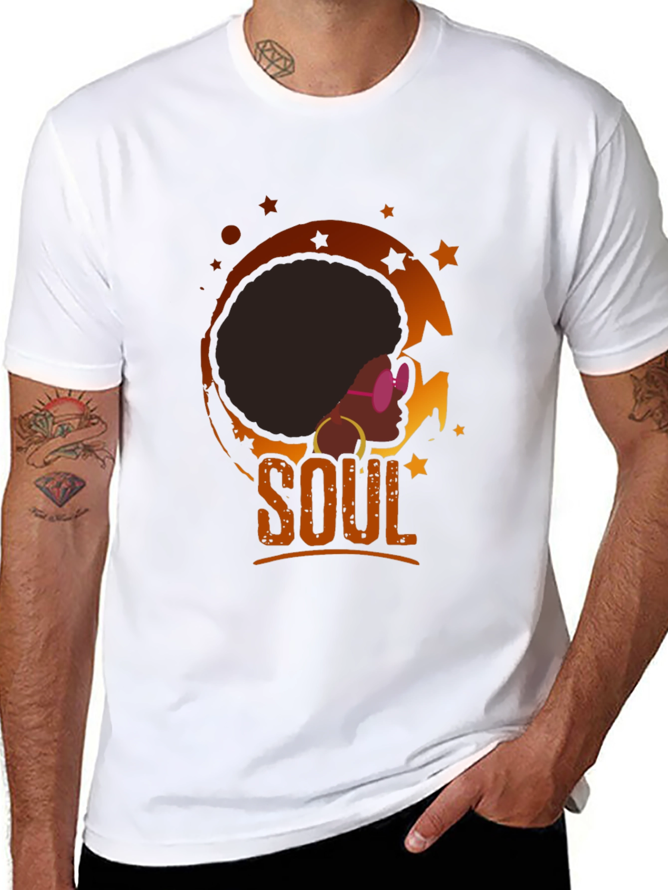 Black Soulful Afro T-Shirt - Retro Black Tee view 8
