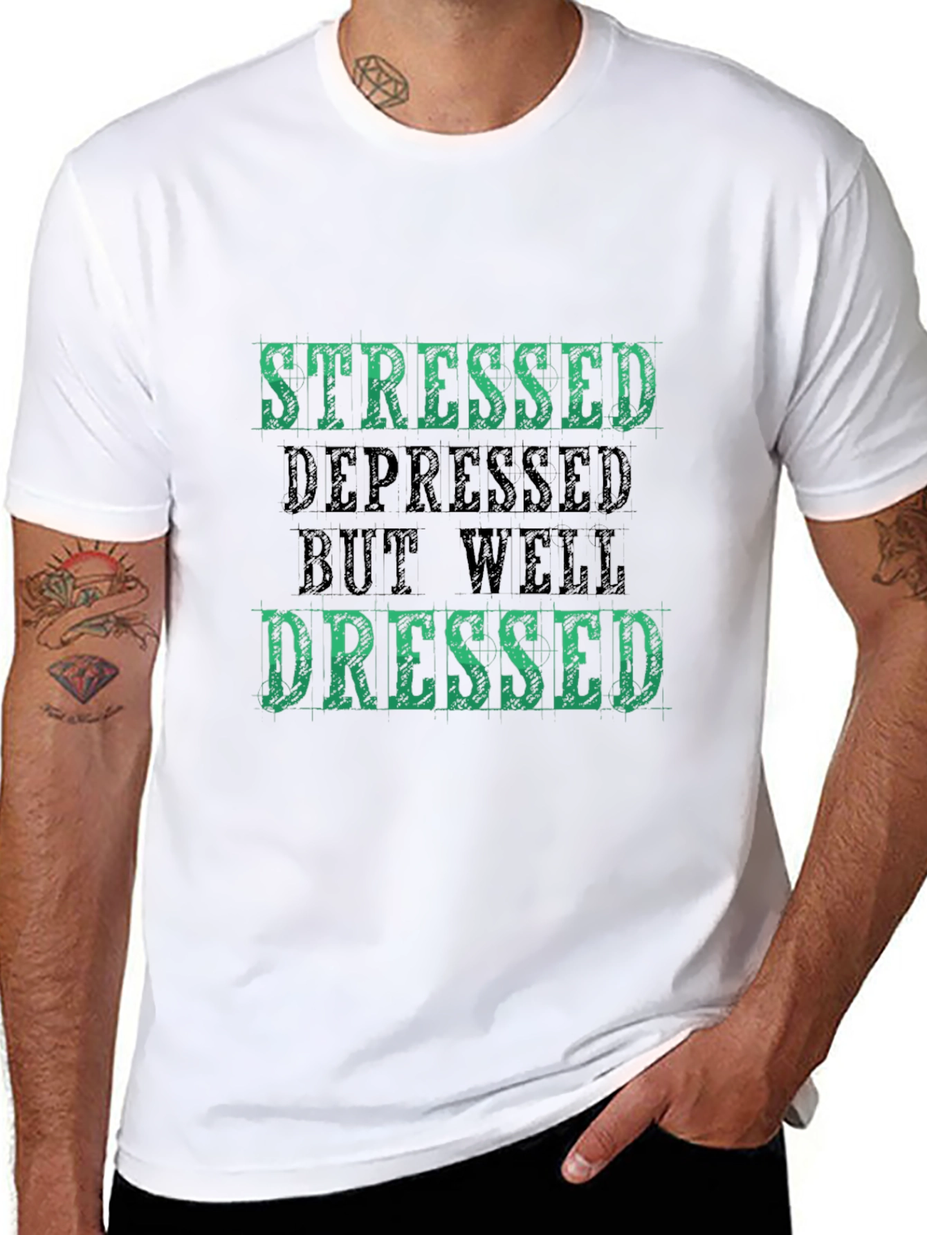 Black Stressed Depressed But Well Dressed T-Shirt view 8
