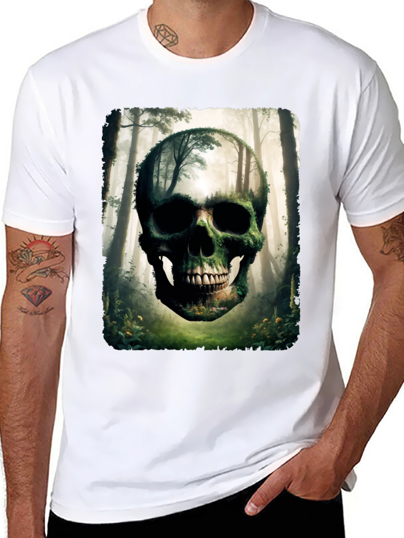 Nature Skull Graphic Tee - Unique Forest Design T-Shirt - 8