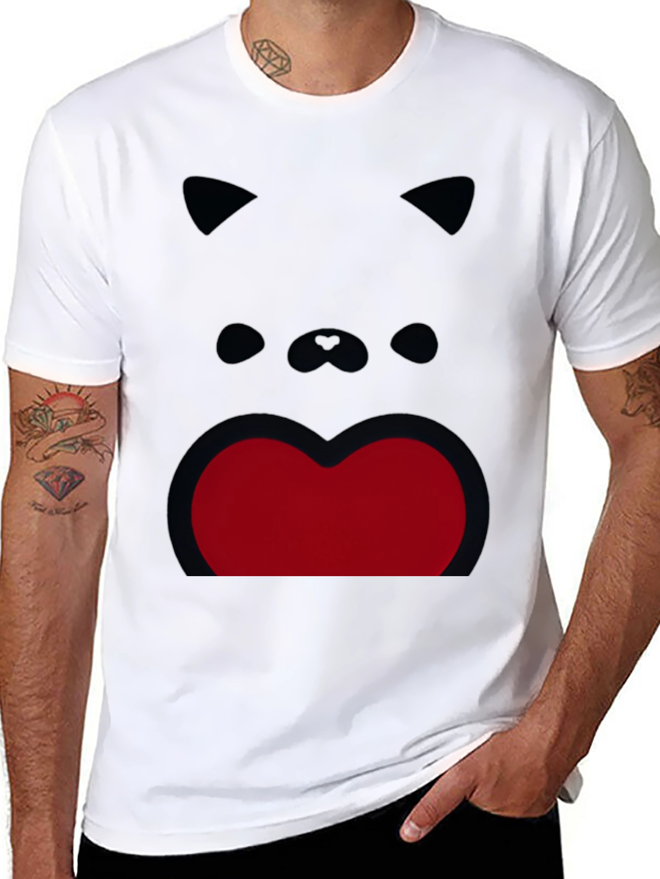 Black Funny Cat Face Graphic Print Black T-Shirt view 8