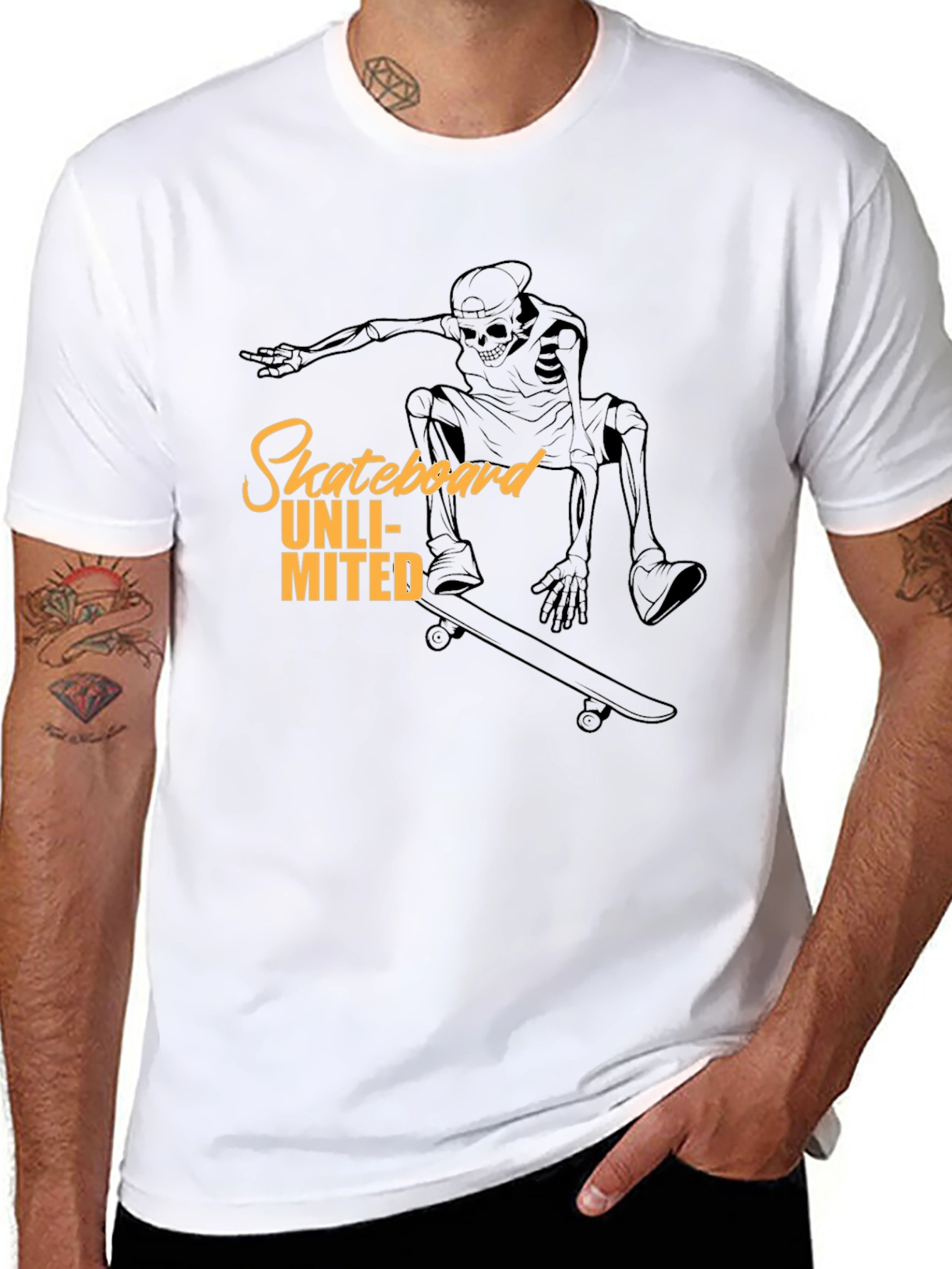 Black Skateboard Unlimited Black T-Shirt - Skeleton Rider Design view 8