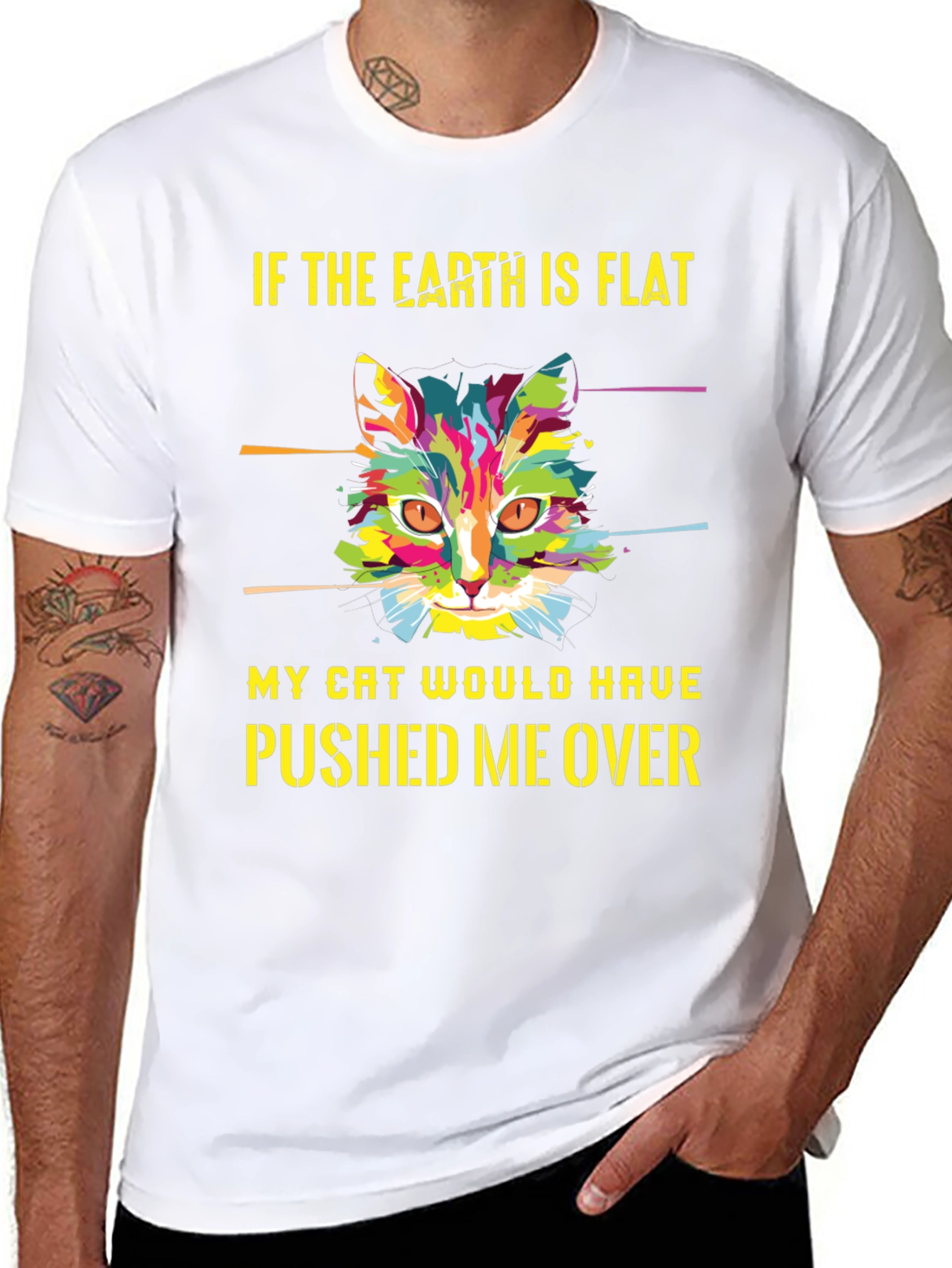 Black Flat Earth Cat T-Shirt - Funny Graphic Tee view 8