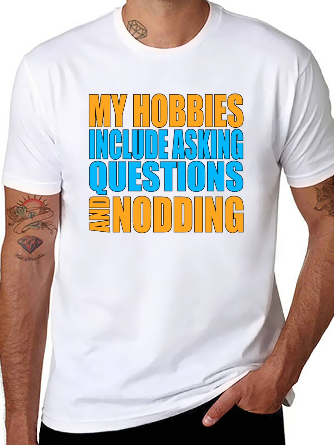 Black My Hobbies Include Asking Questions & Nodding T-Shirt view 8