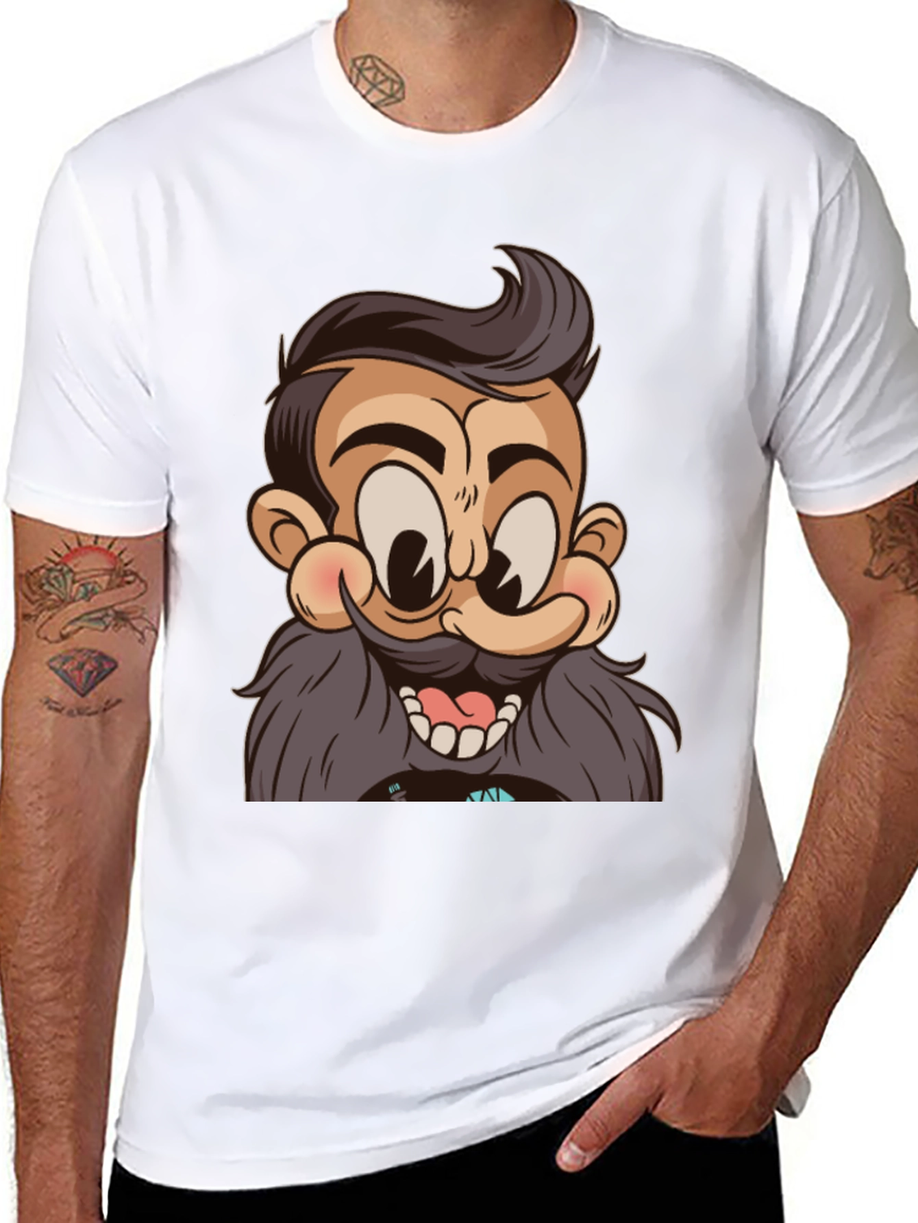 Black Cartoon Character Graphic Print Black T-Shirt view 8