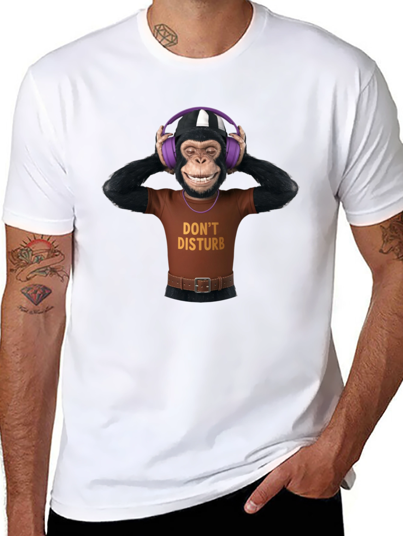 Black Funny Monkey Graphic T-Shirt - Don't Disturb view 8