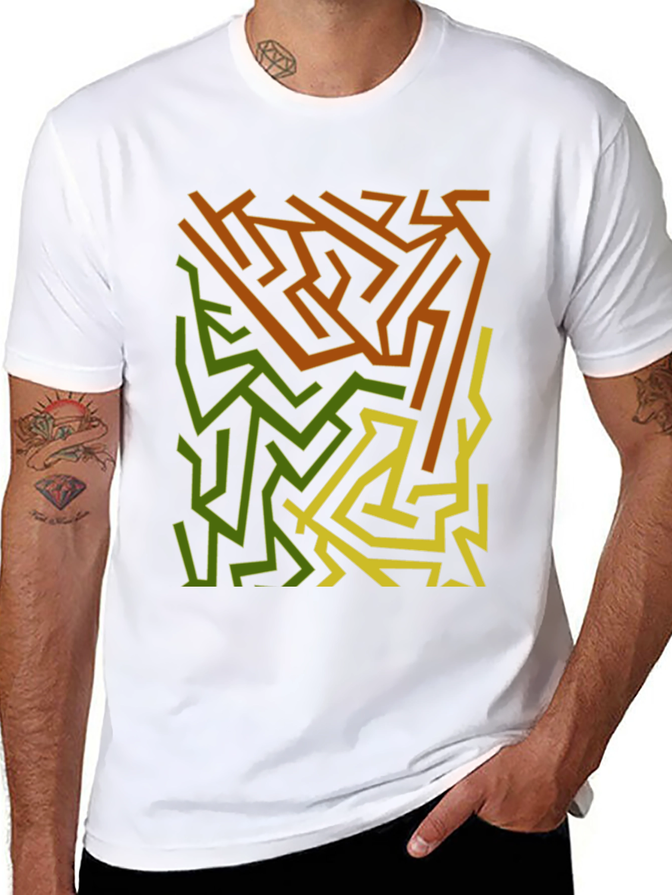 Black Abstract Maze Graphic Print Black T-Shirt view 8
