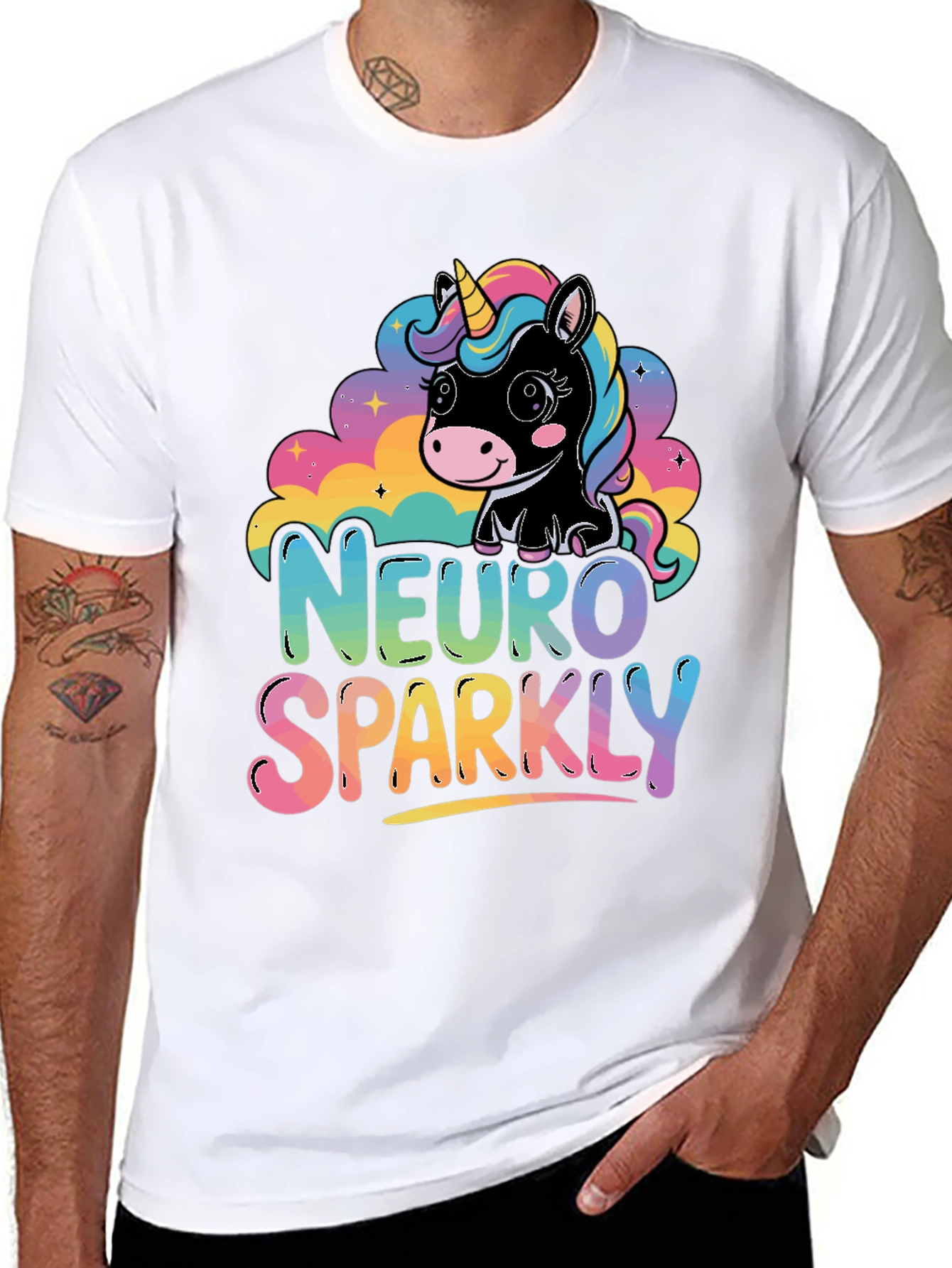 Black Neuro Sparkly Unicorn Graphic Tee view 8