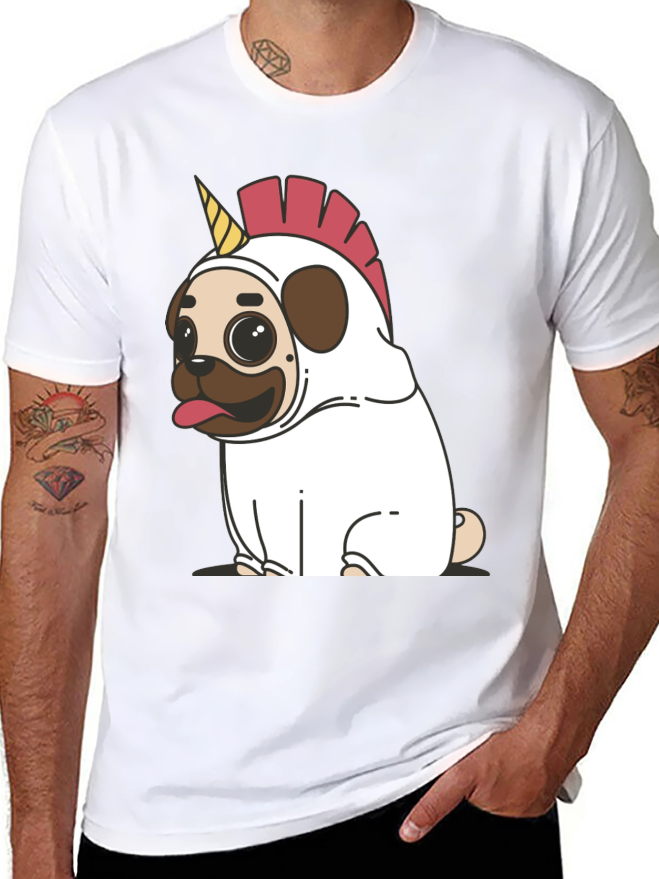 Black Unicorn Pug Black T-Shirt - Quirky & Fun! view 8