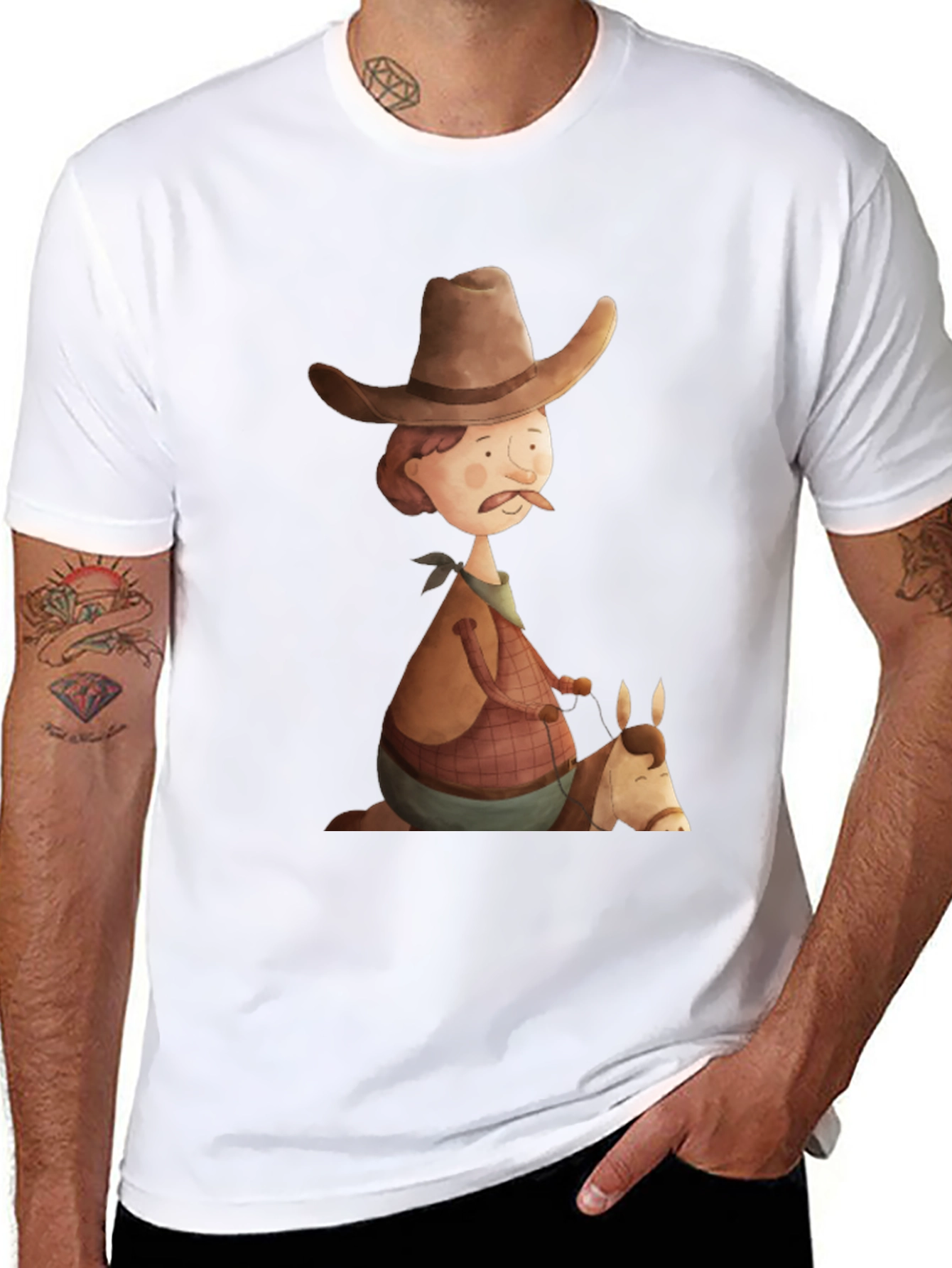 Black Cartoon Cowboy Graphic Tee - Unique Design! view 8