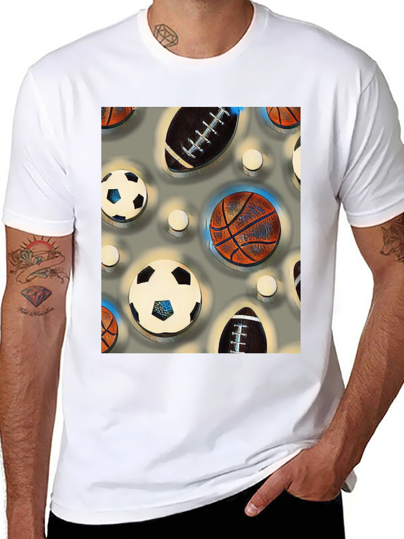 Black Sports Balls Patterned Tee view 8