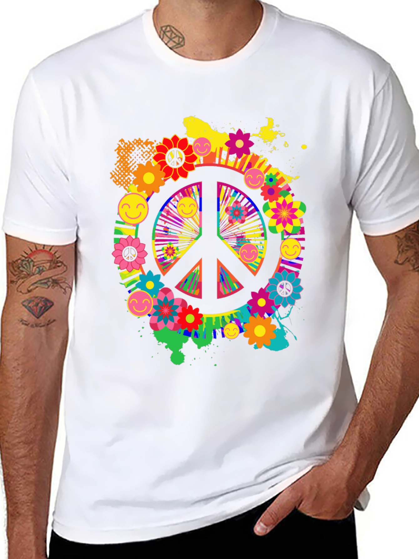 Black Groovy Peace Sign Graphic Tee - Retro Style view 8