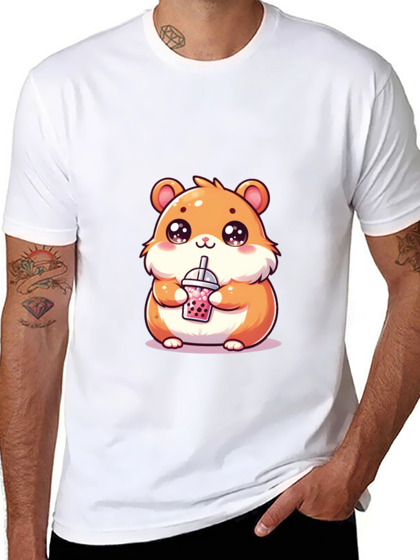Black Cute Hamster Boba Tea Graphic T-Shirt view 8