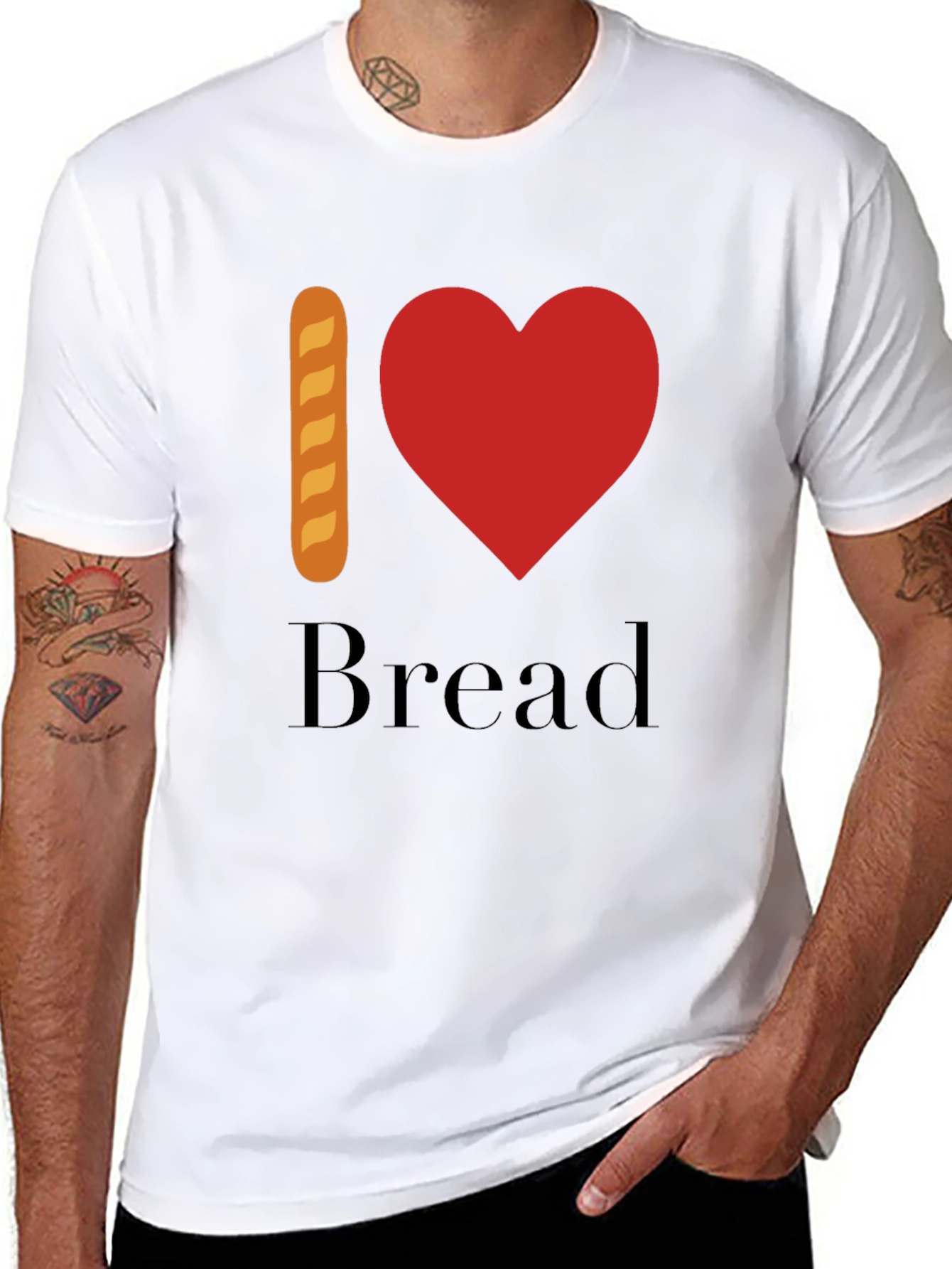 Black I Love Bread T-Shirt - Novelty Foodie Tee view 8