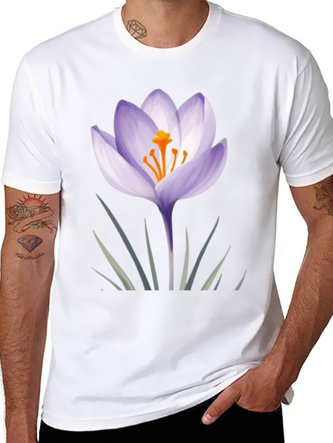Black Crocus Flower Graphic Black T-Shirt view 8